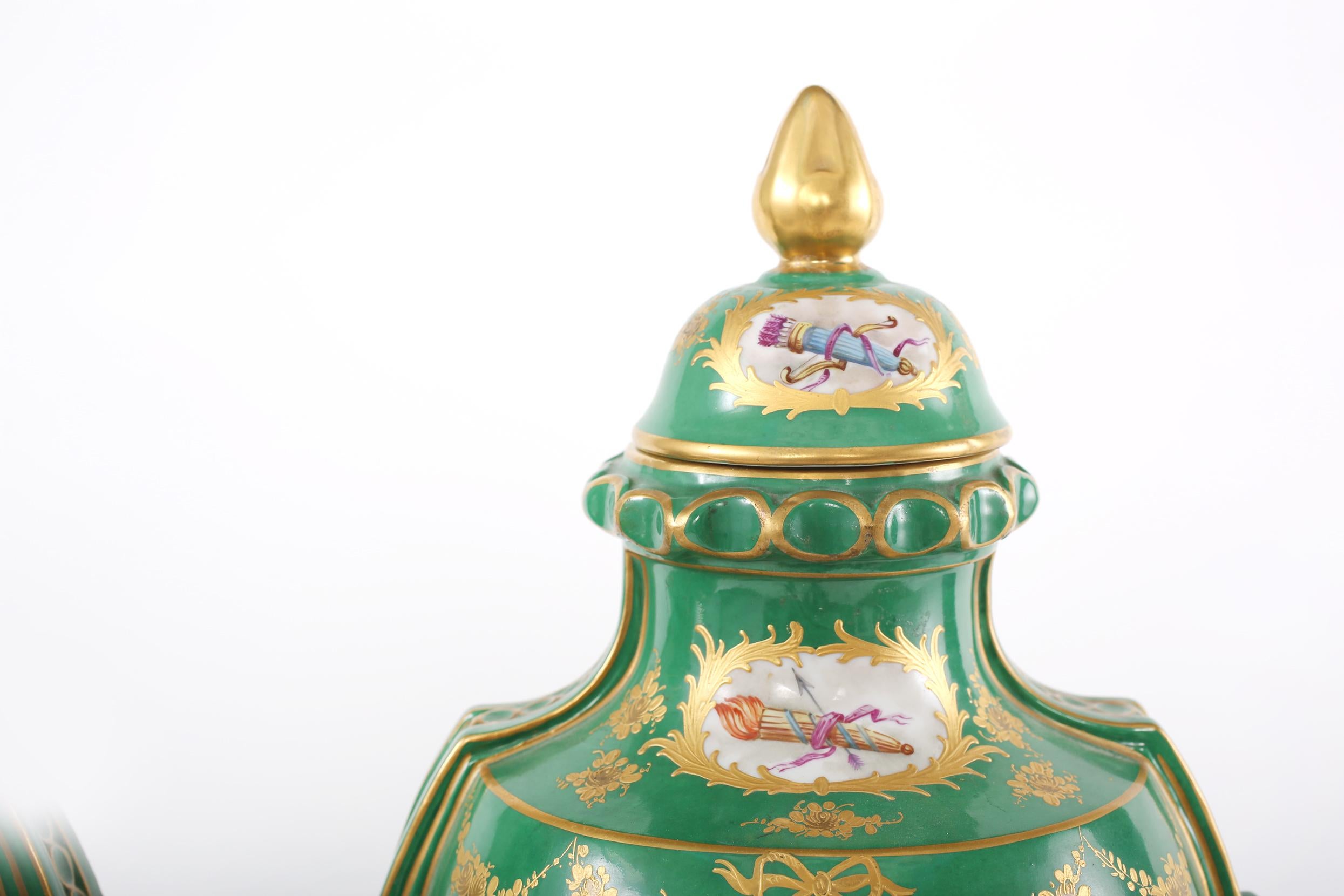 20th Century Pair Gilt Porcelain Dresden Covered Urns For Sale