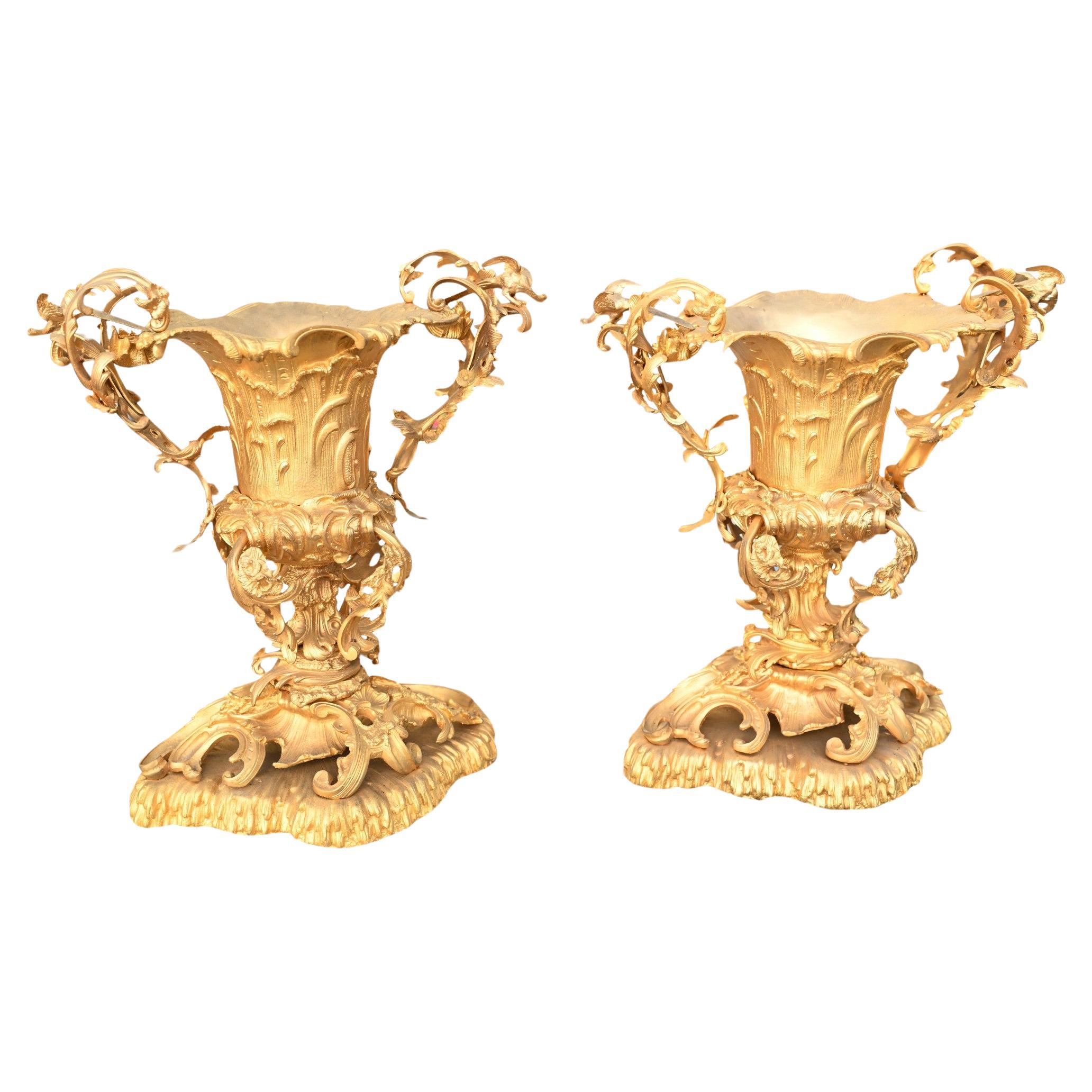 Pair Gilt Rococo Urns French Gilt Tureens Louis Rocaille For Sale