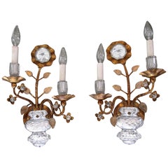 Pair of Gilt Sunflower and Urn Crystal Banci Wall Sconces