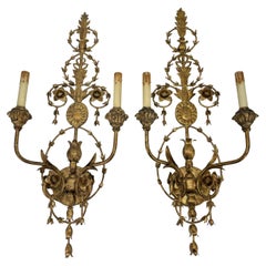 Pair Gilt Tole Wall Sconces Lighting by Currey and Company
