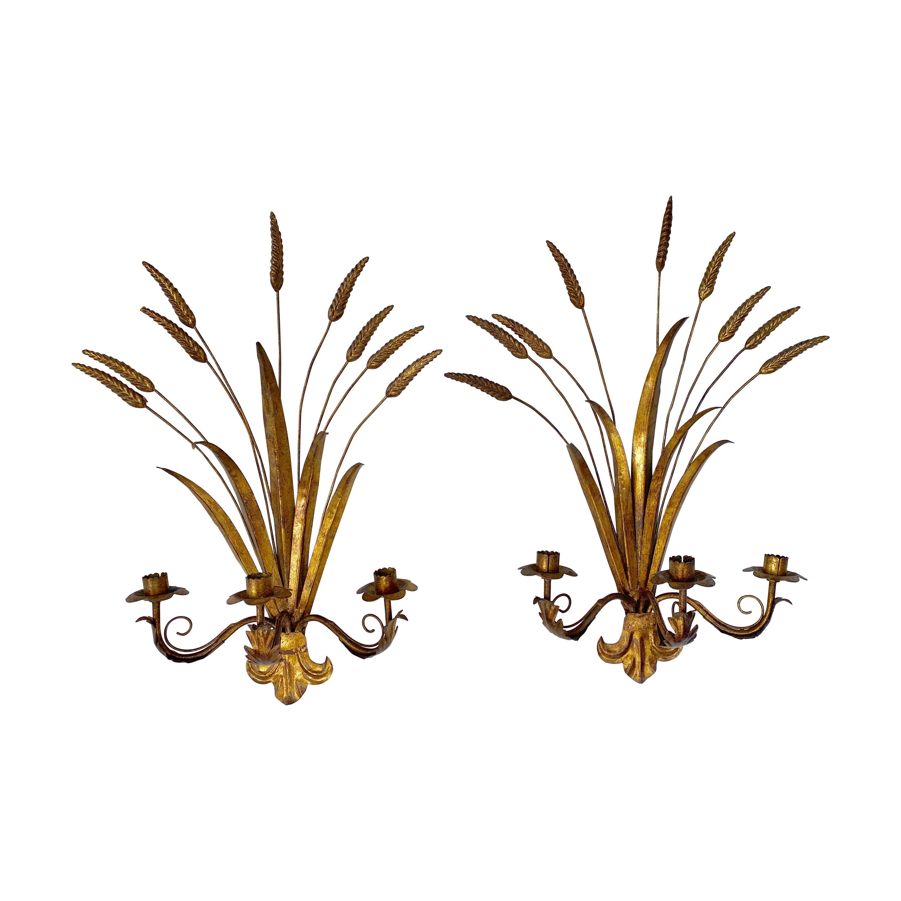 Pair of Gilt Toleware Wheat Sheaf Wall Sconce