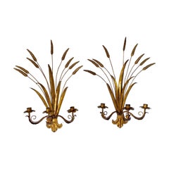 Pair of Gilt Toleware Wheat Sheaf Wall Sconce