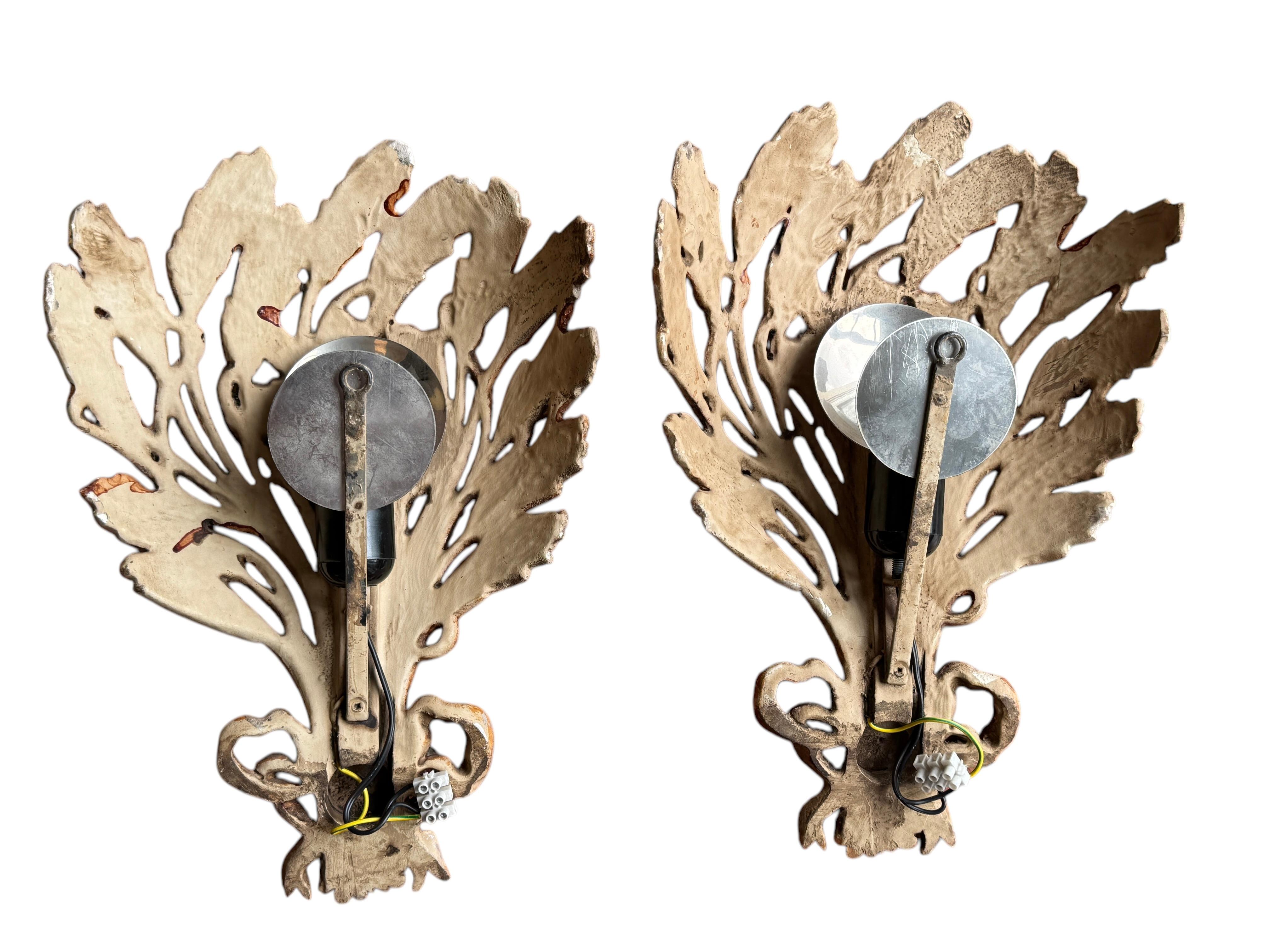 Acrylic Pair Gilt Wheat Sheaf Sconces Tole Hollywood Regency Vintage Italy 1980s