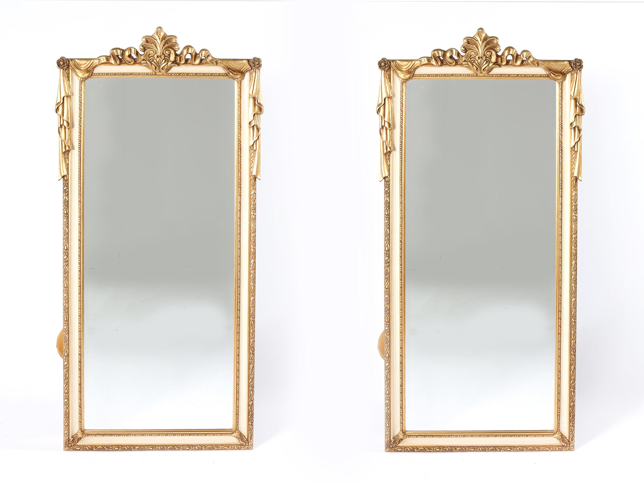 Pair Giltwood Framed Beveled Hanging wall Mirror 3