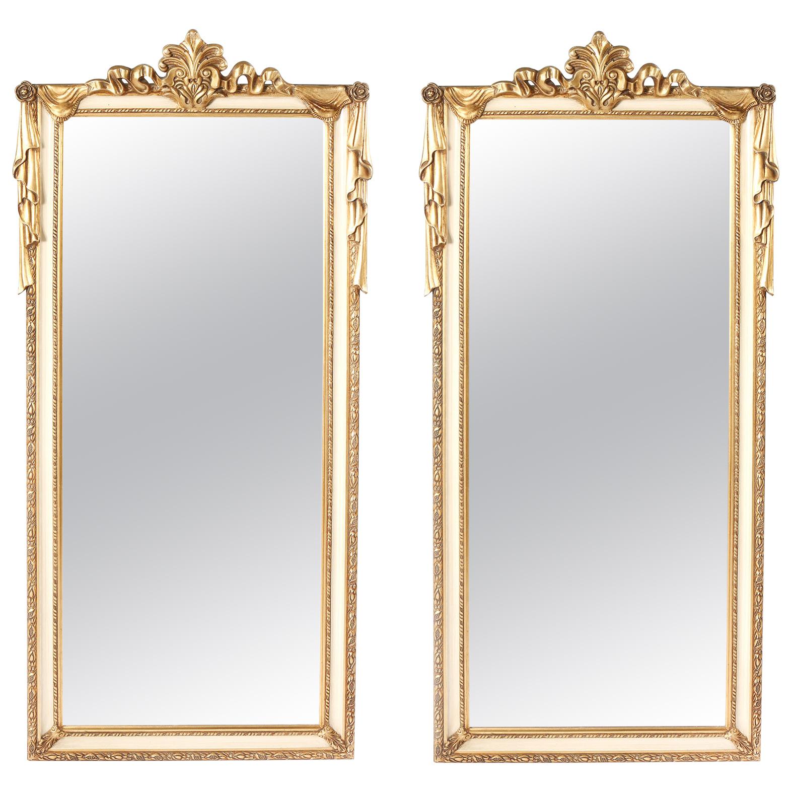 Pair Giltwood Framed Beveled Hanging wall Mirror