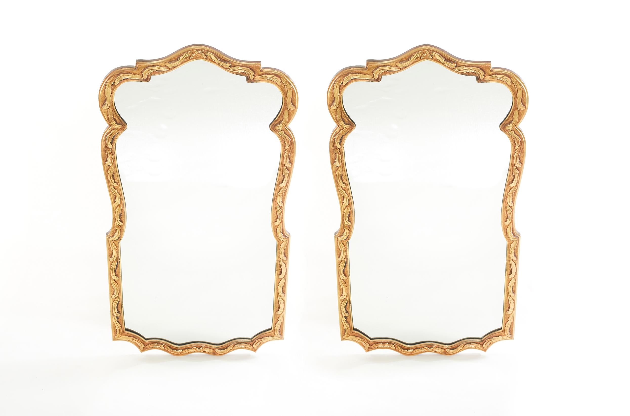 Pair Gilt Wood Framed Beveled Wall Mirror 2