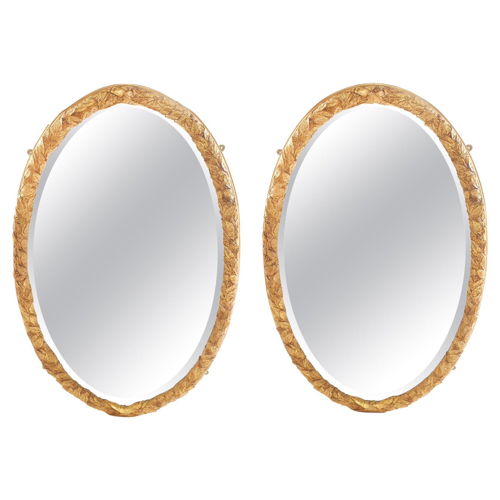 Pair Gilt Wood Framed Beveled Wall Mirror