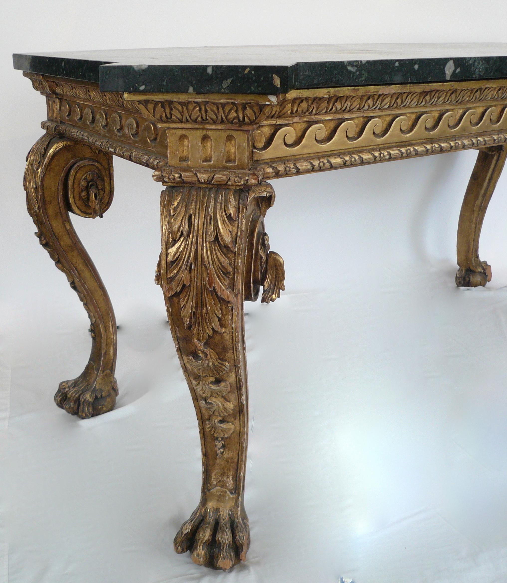 Pair of Giltwood Marble-Top Console Tables in the Manner of William Kent 4