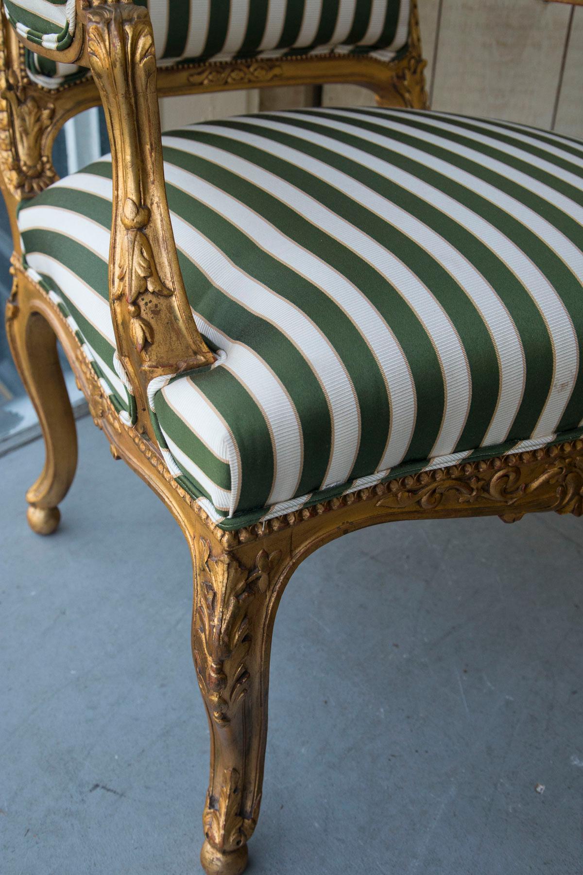 Pair of Giltwood Louis XV Style Fauteuils For Sale 4