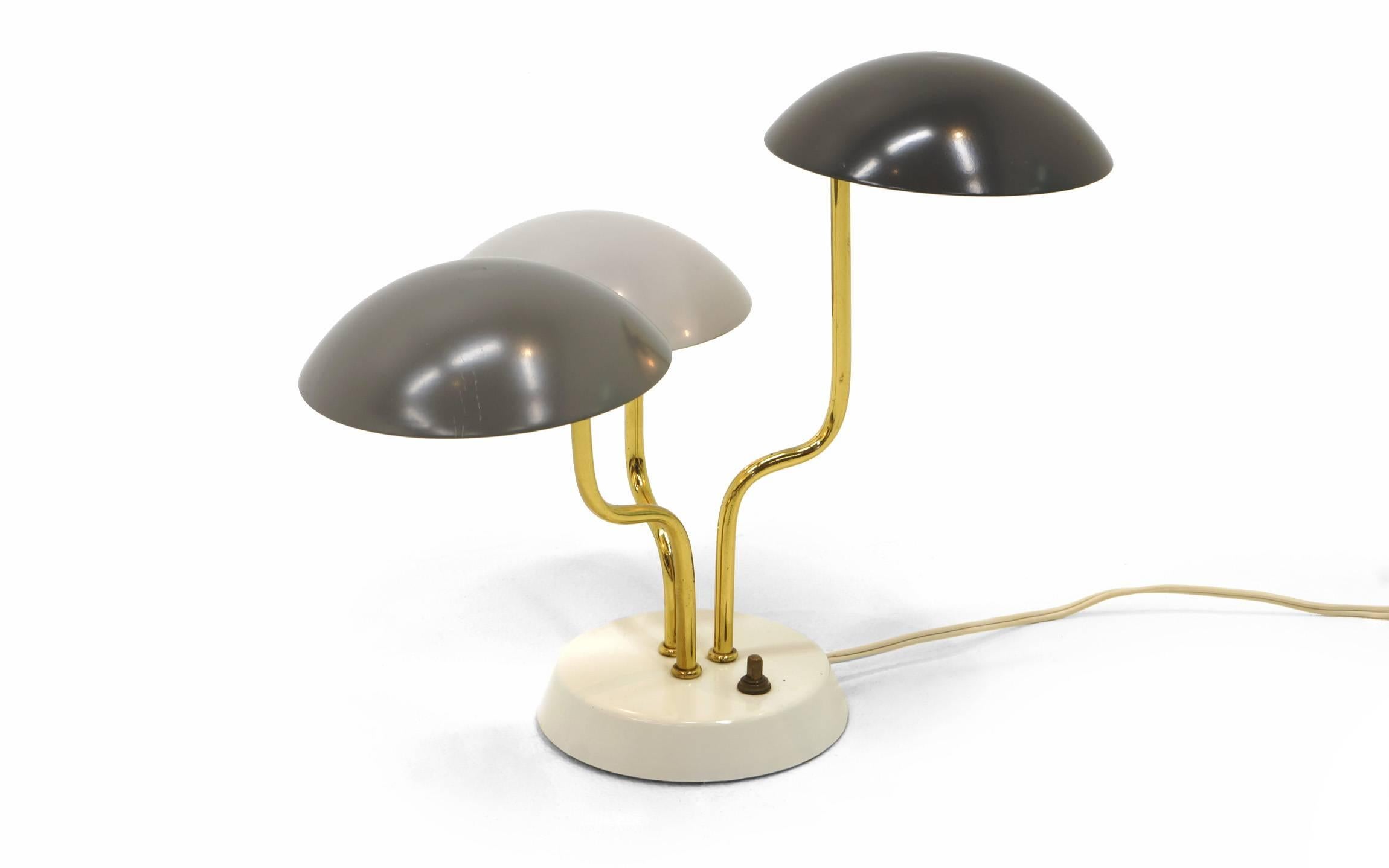 Pair of Gino Sarfatti for Arteluce Three Shade Table Lamp in Shades of Gray In Good Condition In Kansas City, MO