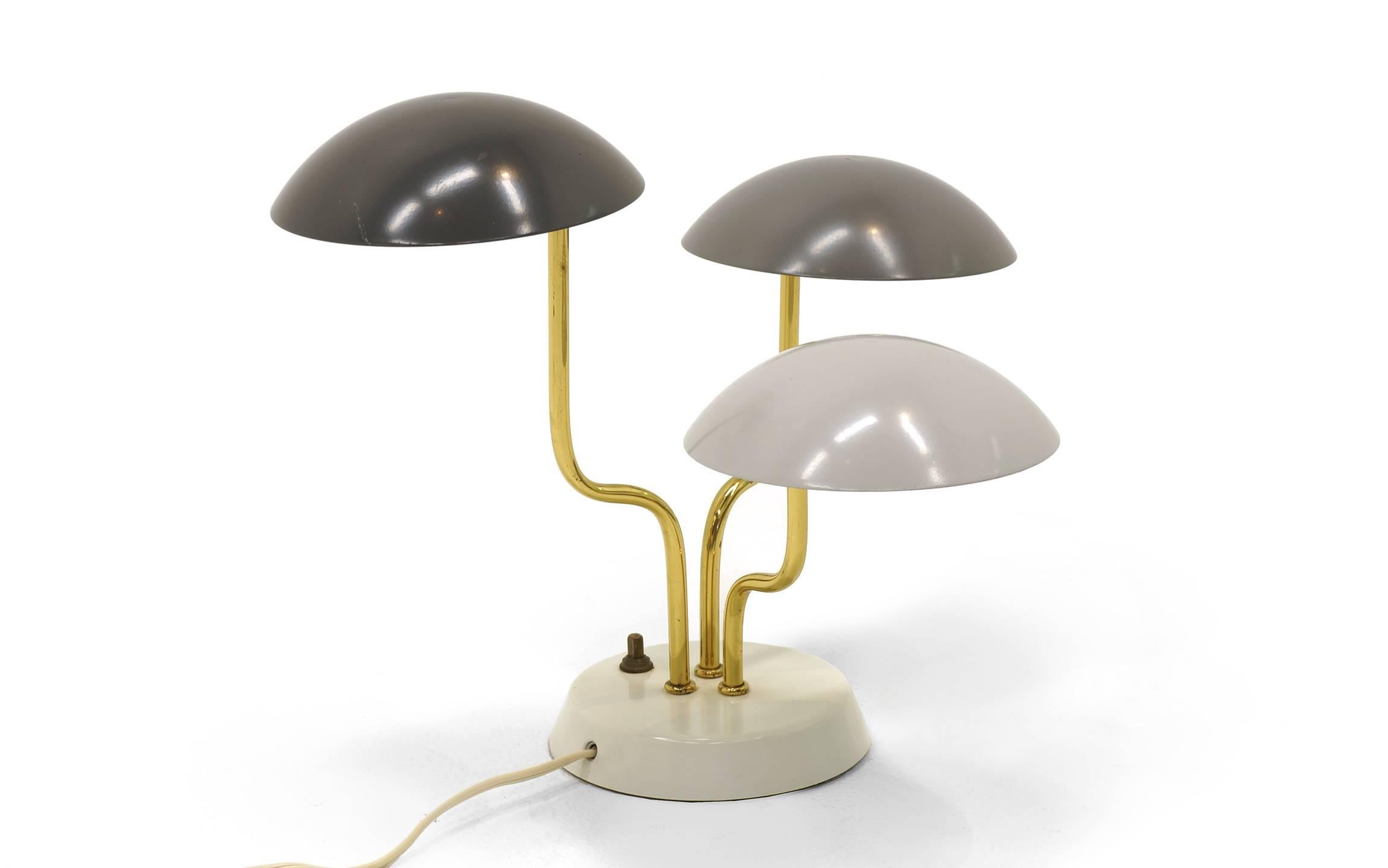 Mid-20th Century Pair of Gino Sarfatti for Arteluce Three Shade Table Lamp in Shades of Gray