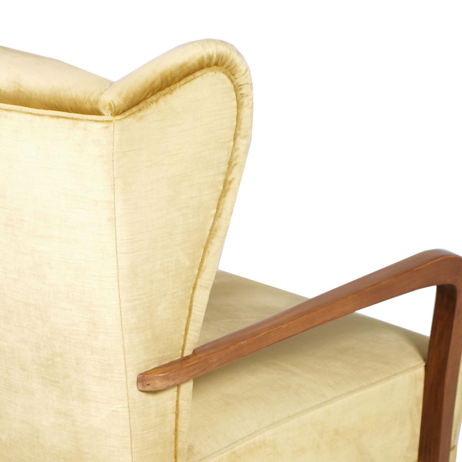 Pair Gio Ponti 1930s Italian High Back Armchairs, Original Gold Yellow Velvet 1