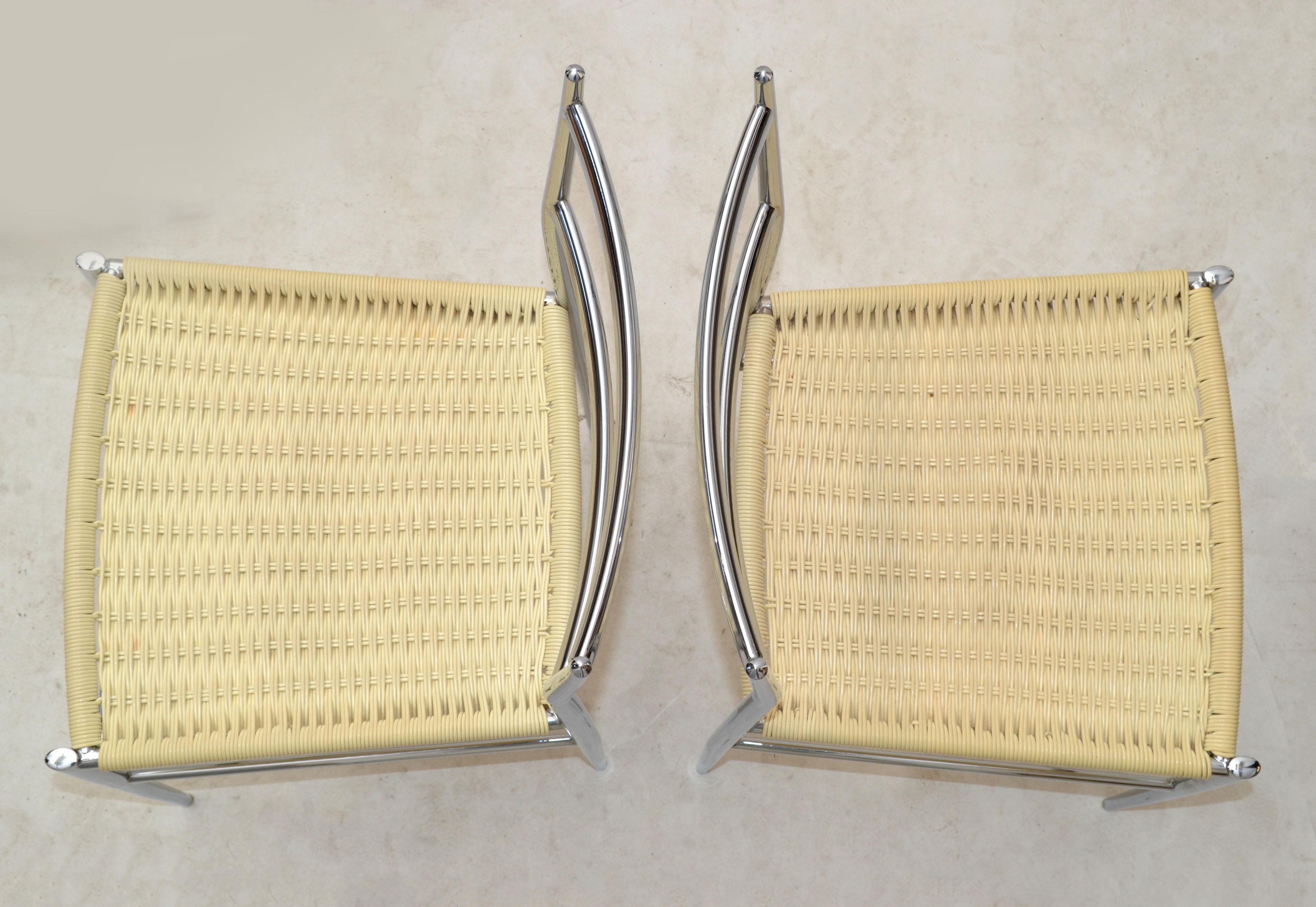 Italian Pair Gio Ponti Chrome & Handwoven Plastic Superleggera Chair Italy Midcentury For Sale