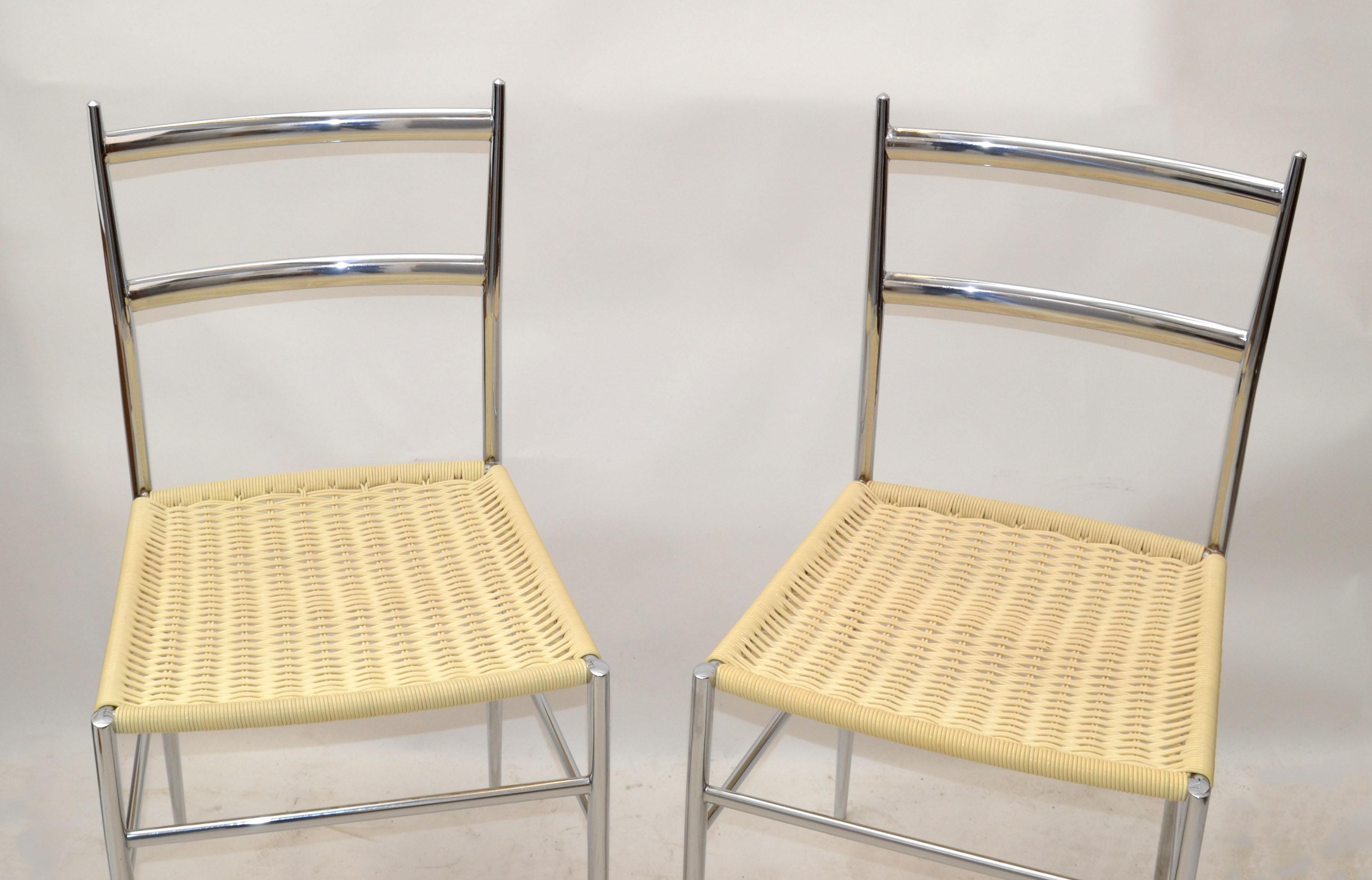 Mid-20th Century Pair Gio Ponti Chrome & Handwoven Plastic Superleggera Chair Italy Midcentury For Sale
