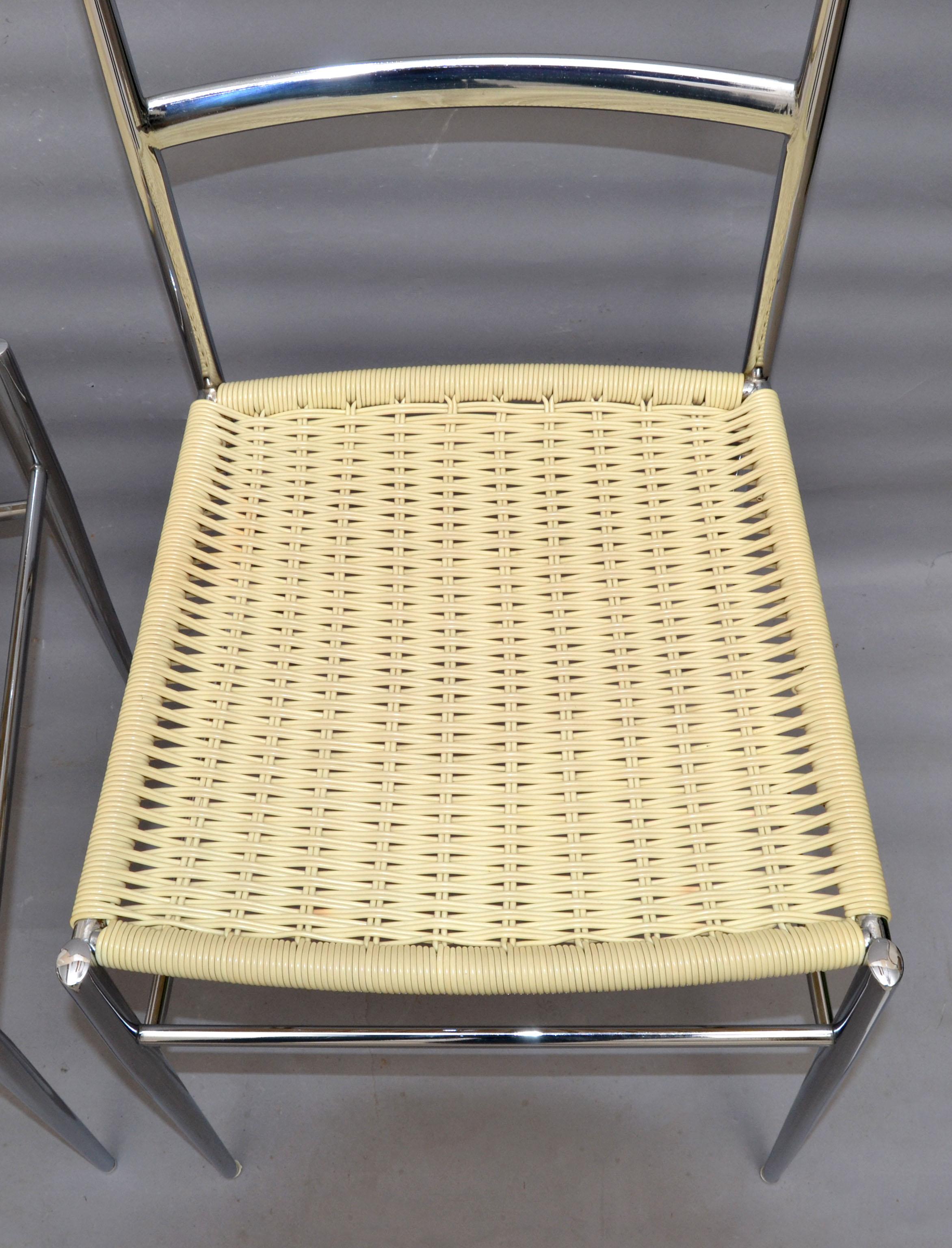 Pair Gio Ponti Chrome & Handwoven Plastic Superleggera Chair Italy Midcentury For Sale 2