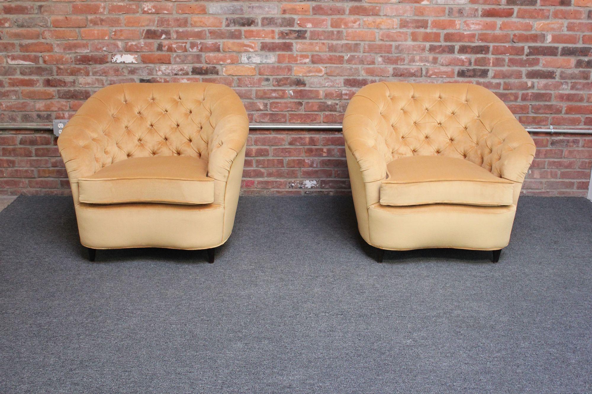 Mid-Century Modern Pair of Gio Ponti for Casa E Giardino Velvet and Ebonized Walnut Club Chairs