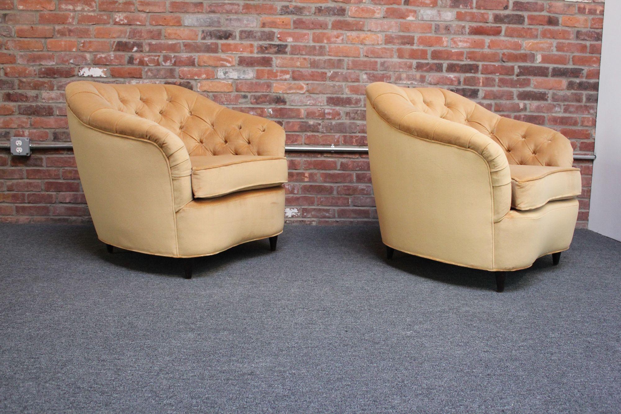 Italian Pair of Gio Ponti for Casa E Giardino Velvet and Ebonized Walnut Club Chairs