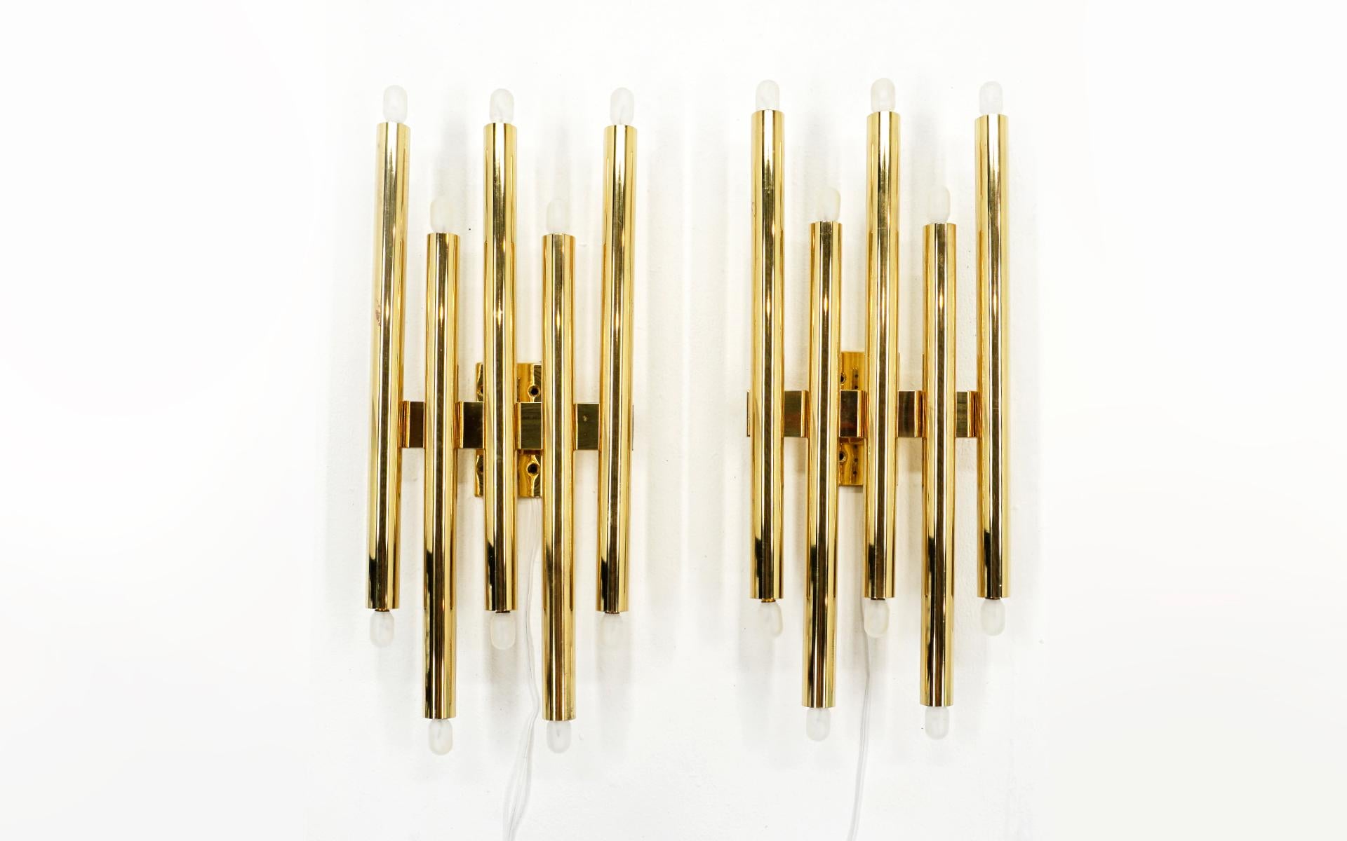 Mid-Century Modern Pair Gio Ponti Sconces model B602.  Brass Plated Copper.  Italy, 1964