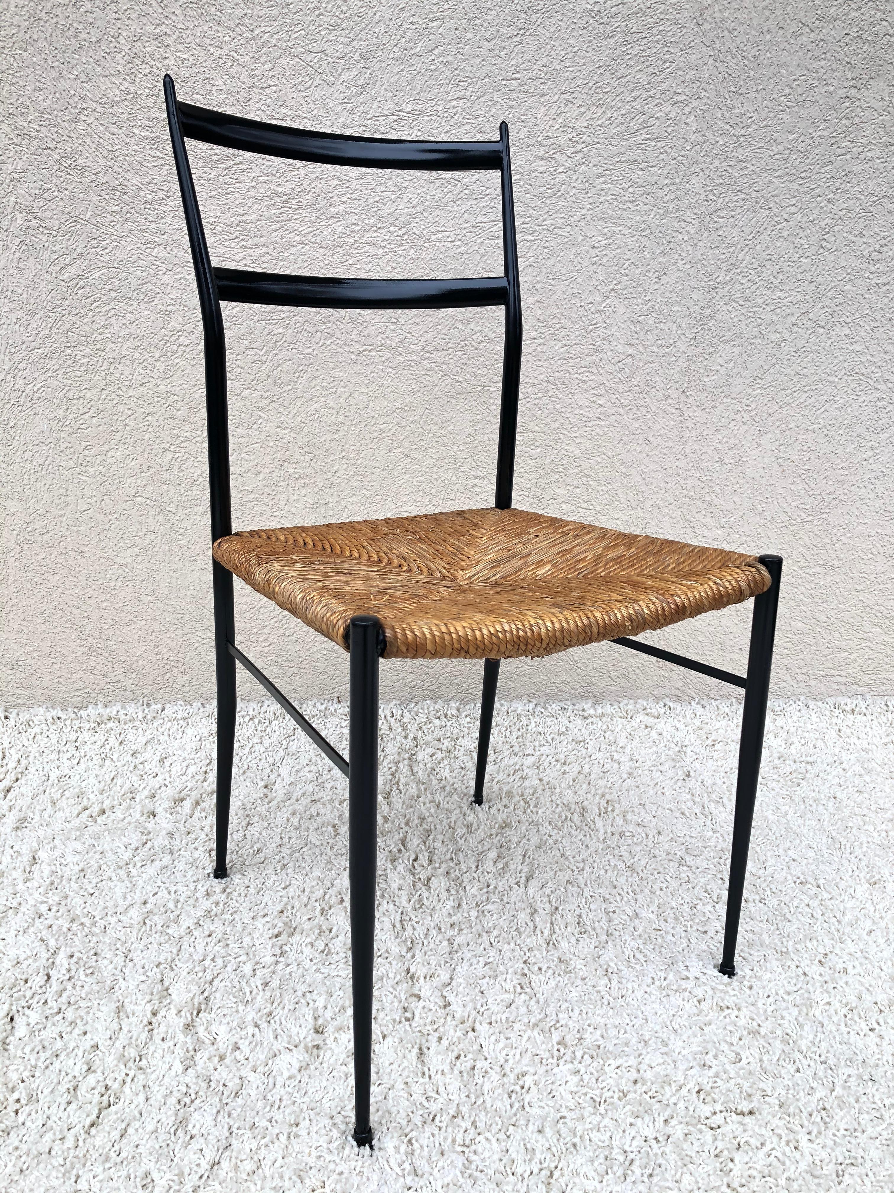 Pair of Superlegga Style Chairs, Metal Black Enameled Finish, style of Gio Ponti For Sale 5
