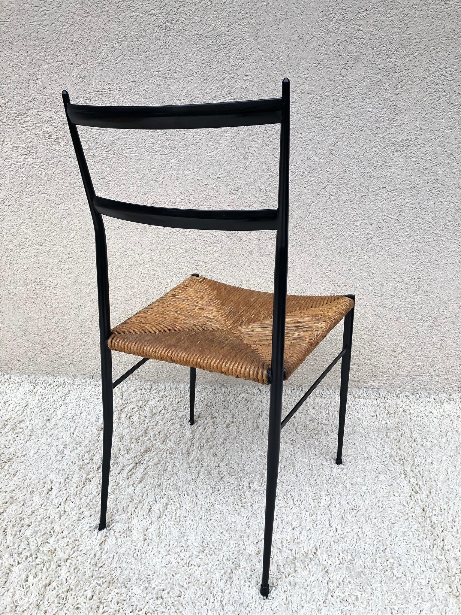Pair of Superlegga Style Chairs, Metal Black Enameled Finish, style of Gio Ponti For Sale 7
