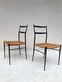 Pair of Superlegga Style Chairs, Metal Black Enameled Finish, style of Gio Ponti