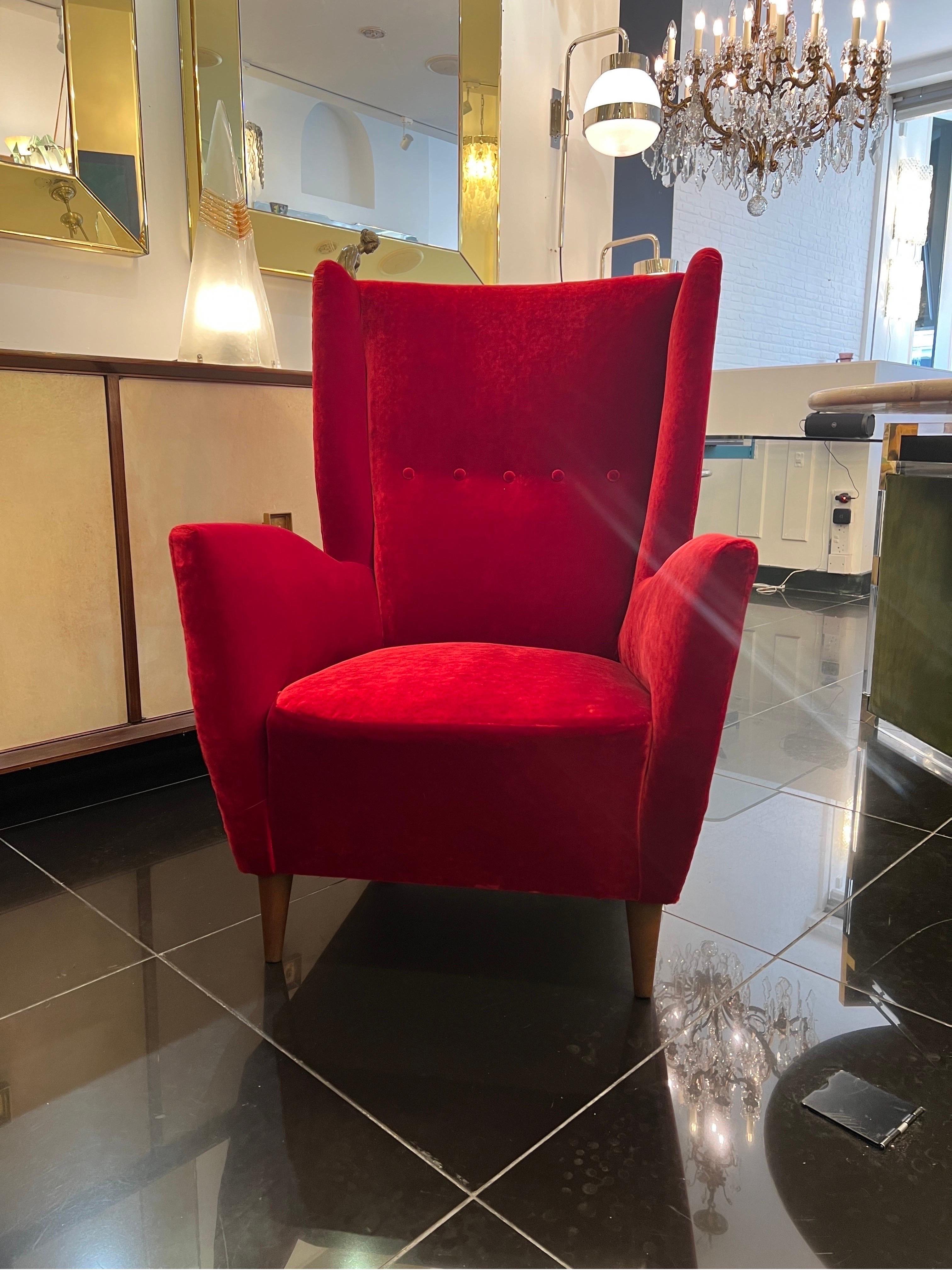 red velvet wingback chair