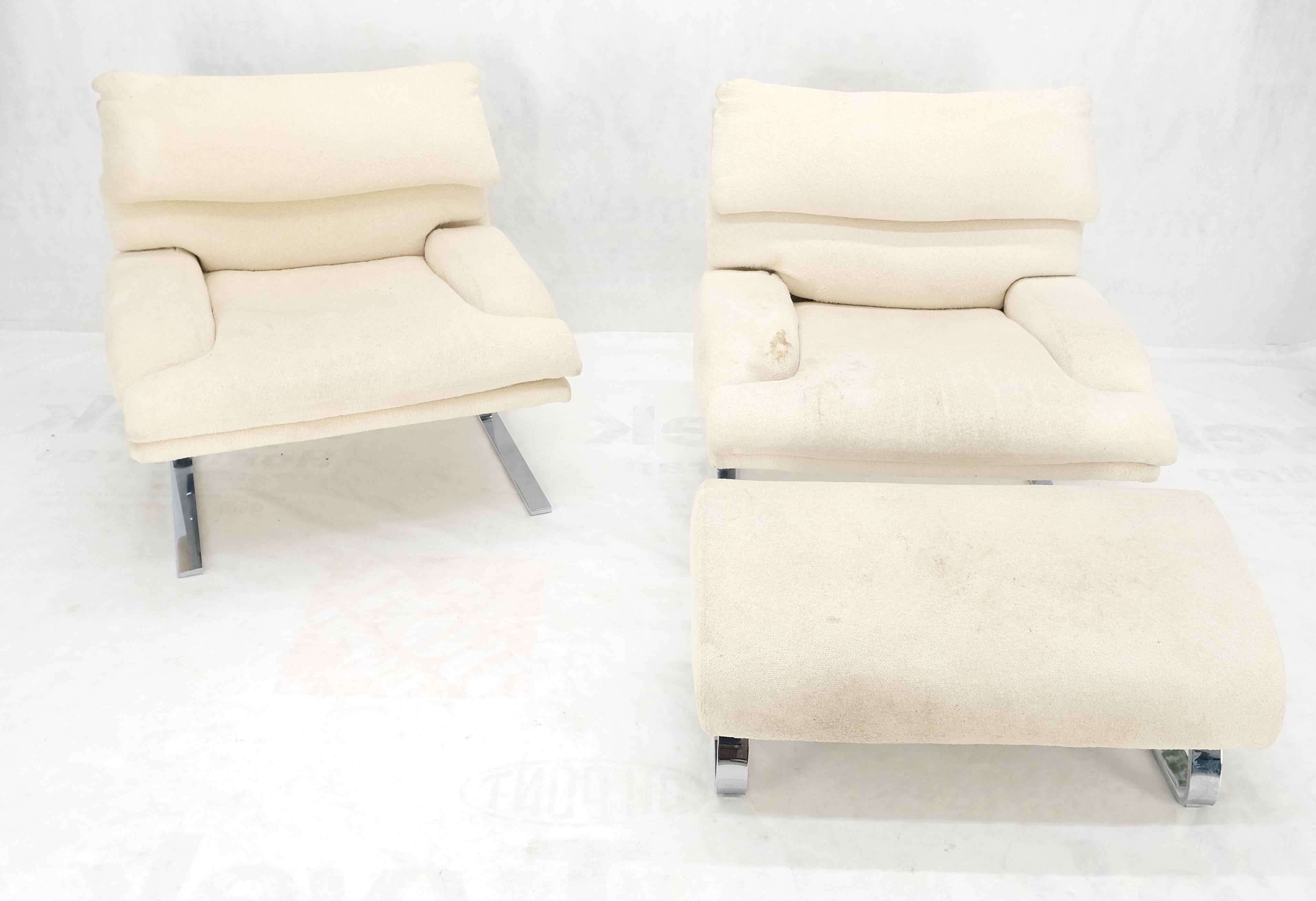 Pair Giovanni Offerdi Chrome Bases Matching Ottoman Lounge Chair AS IS upholster For Sale 2