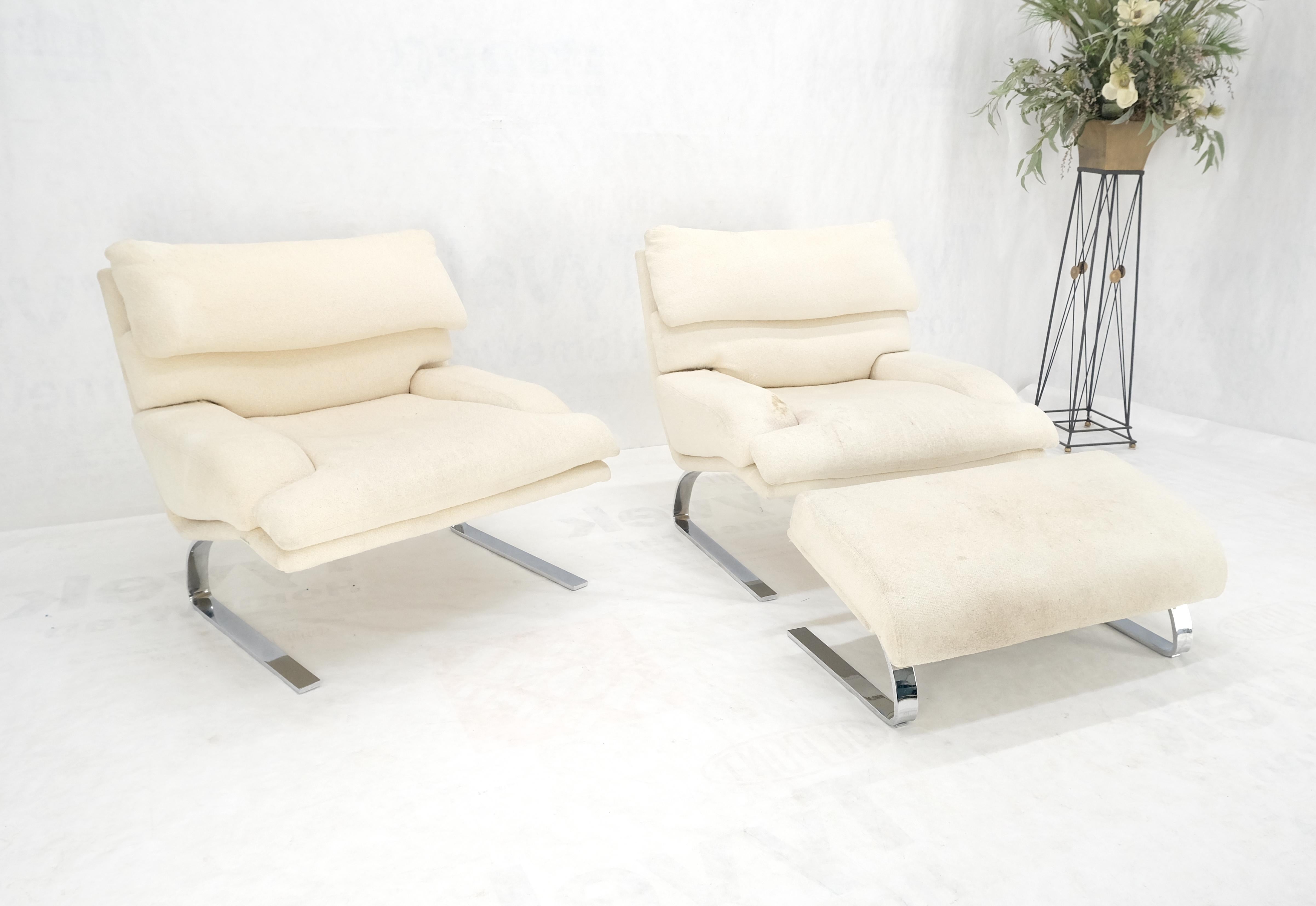 Pair Giovanni Offerdi Chrome Bases Matching Ottoman Lounge Chair AS IS upholster For Sale 5