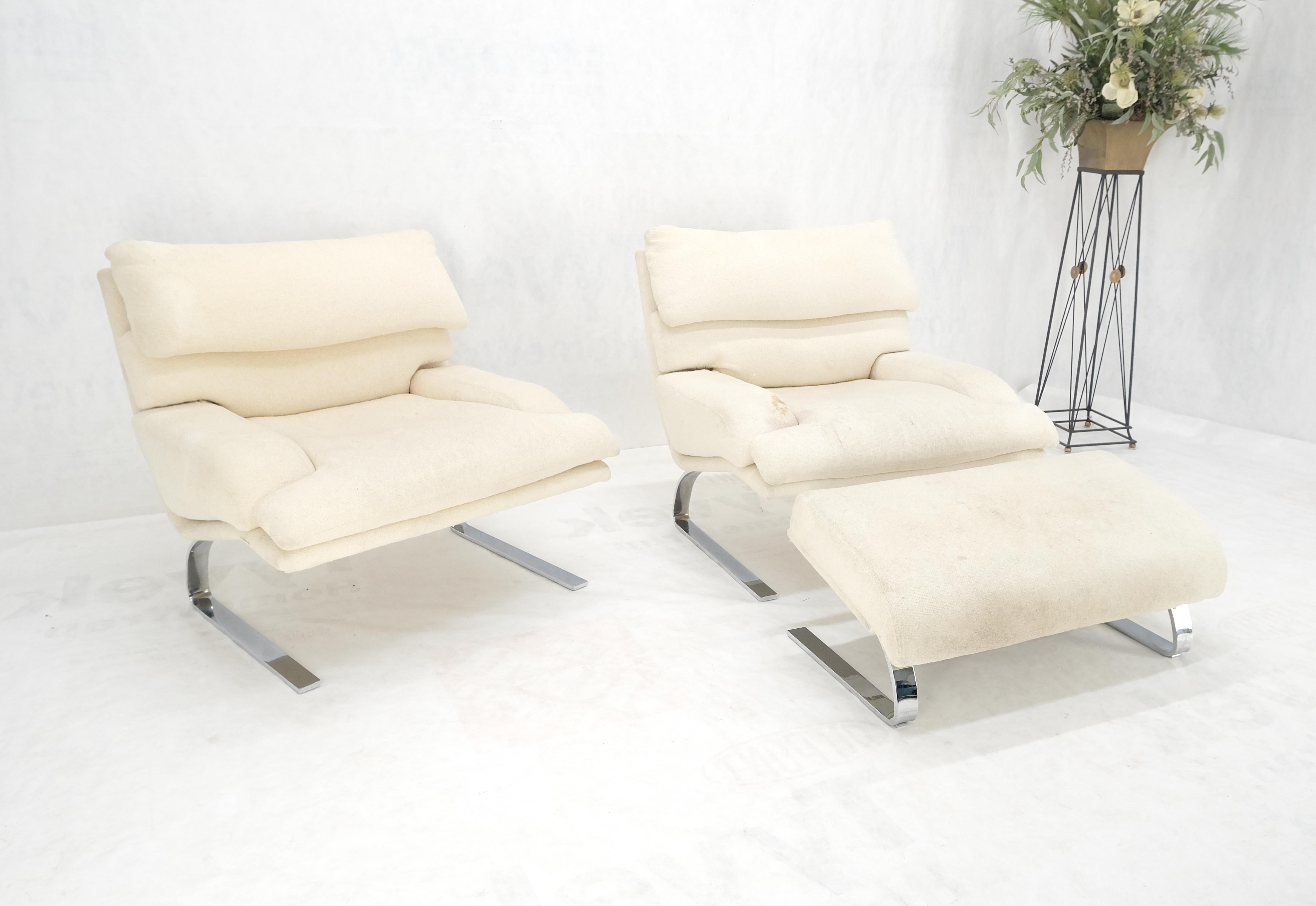 Paar Giovanni Offerdi Chrome Bases Matching Ottoman Lounge Chair AS IS polstern im Angebot 5