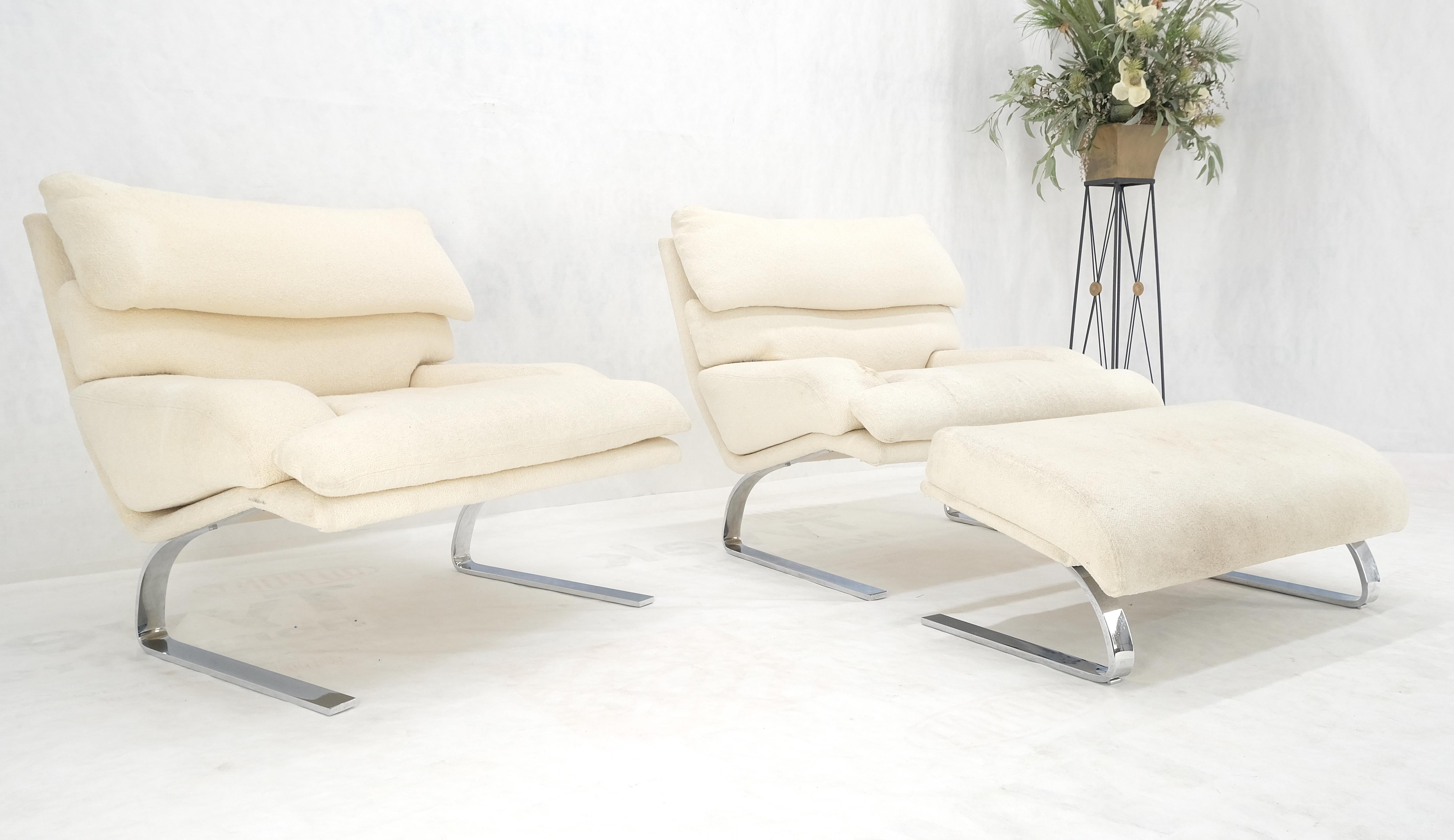 Pair Giovanni Offerdi Chrome Bases Matching Ottoman Lounge Chair AS IS upholster For Sale 6