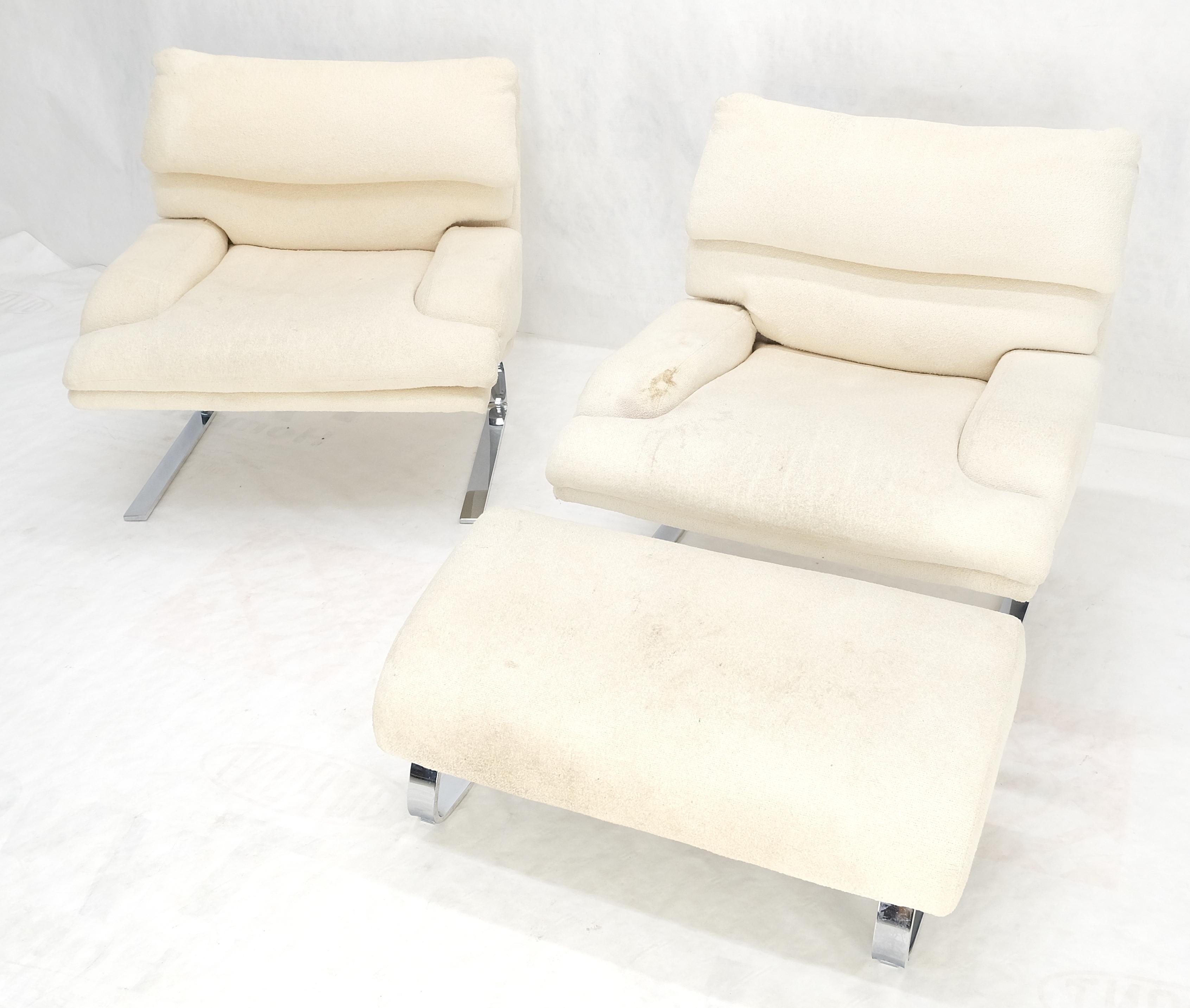 Pair Giovanni Offerdi Chrome Bases Matching Ottoman Lounge Chair AS IS upholster For Sale 7
