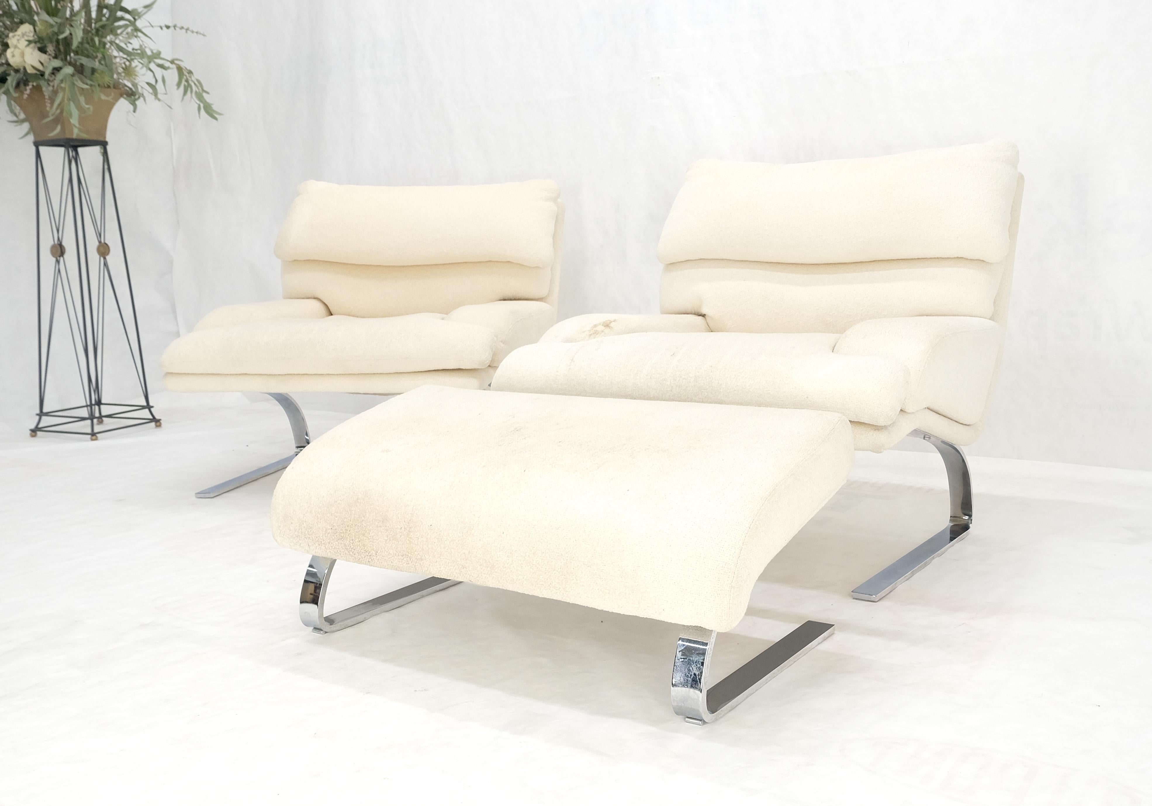 Paar Giovanni Offerdi Chrome Bases Matching Ottoman Lounge Chair AS IS polstern im Angebot 8