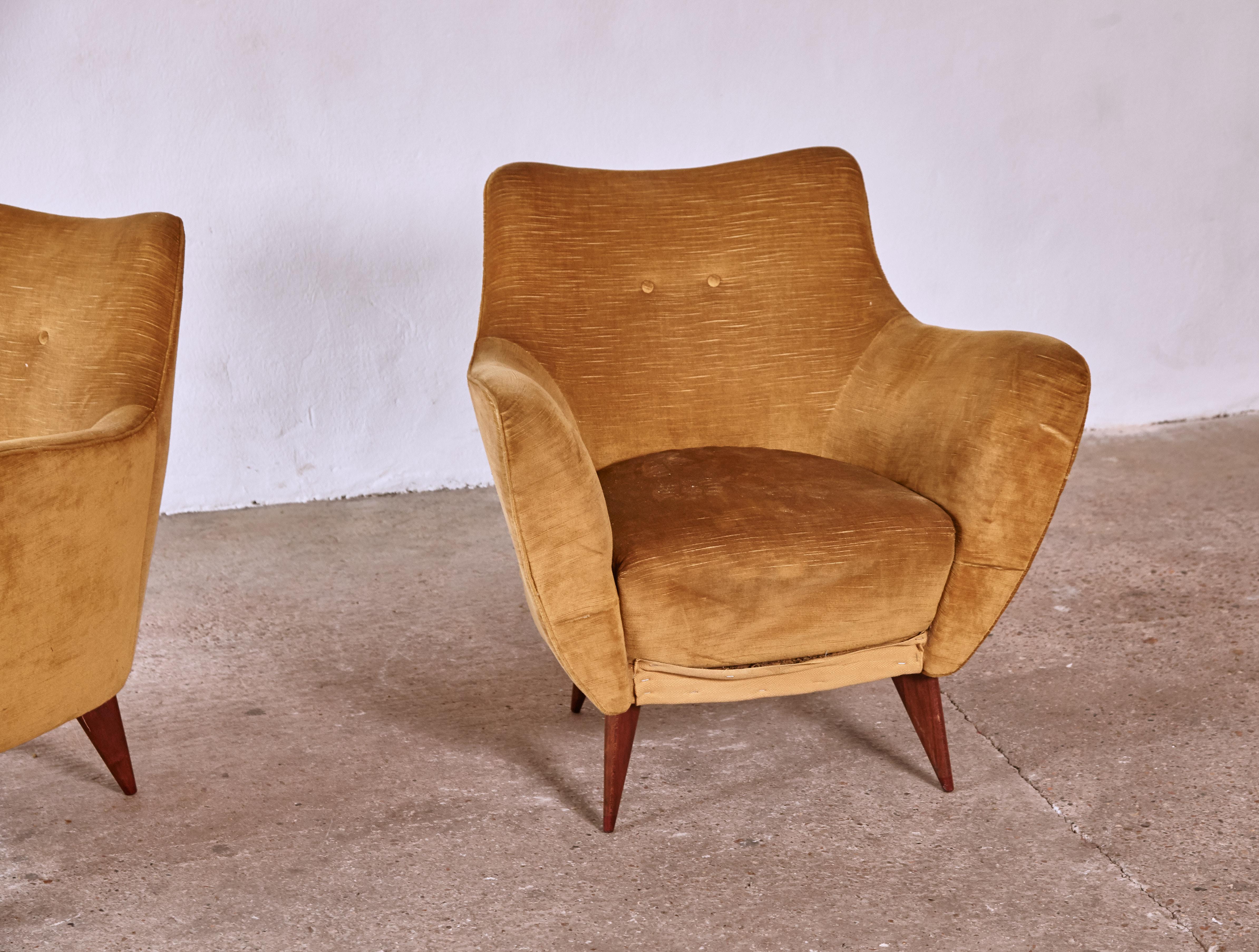 Italian Pair Giulia Veronesi Perla Armchairs, ISA Bergamo, Italy, 1950s for Reupholstery