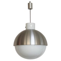 XL Aluminium and White Glass Globe Chandelier Pair by Glashütte Limburg, 1970s