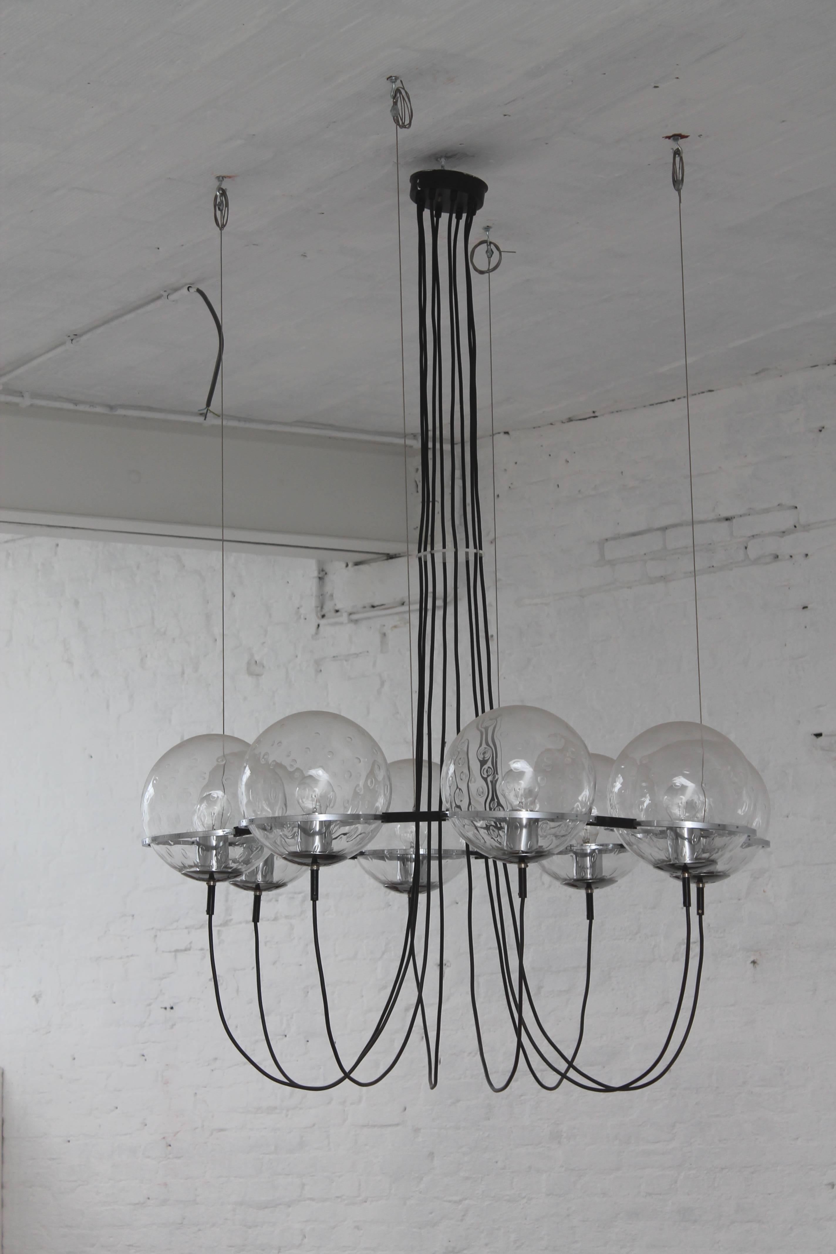 Pair Glass Ball Chandeliers by RAAK, 1960s 3