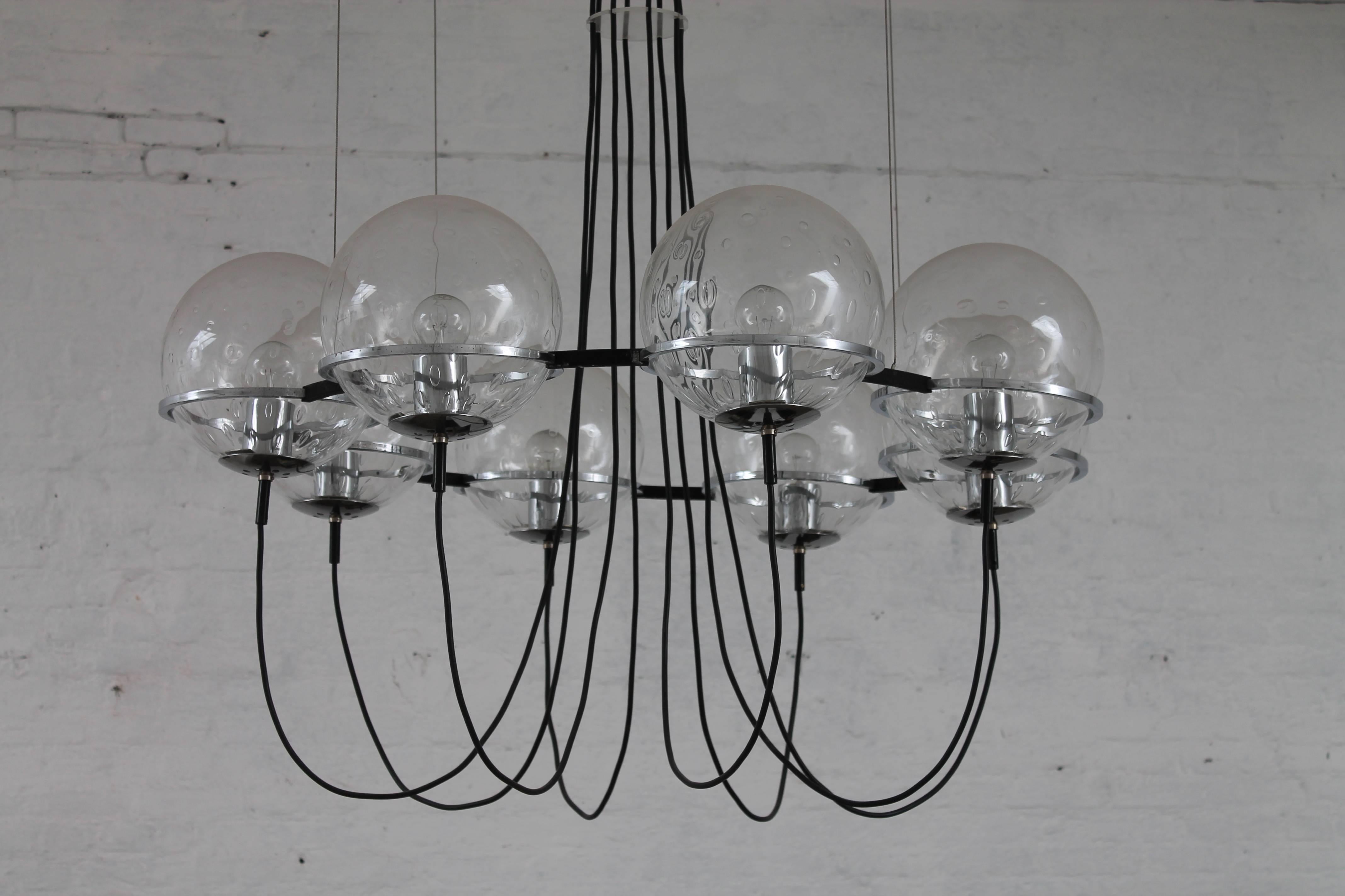 Mid-Century Modern Pair Glass Ball Chandeliers by RAAK, 1960s