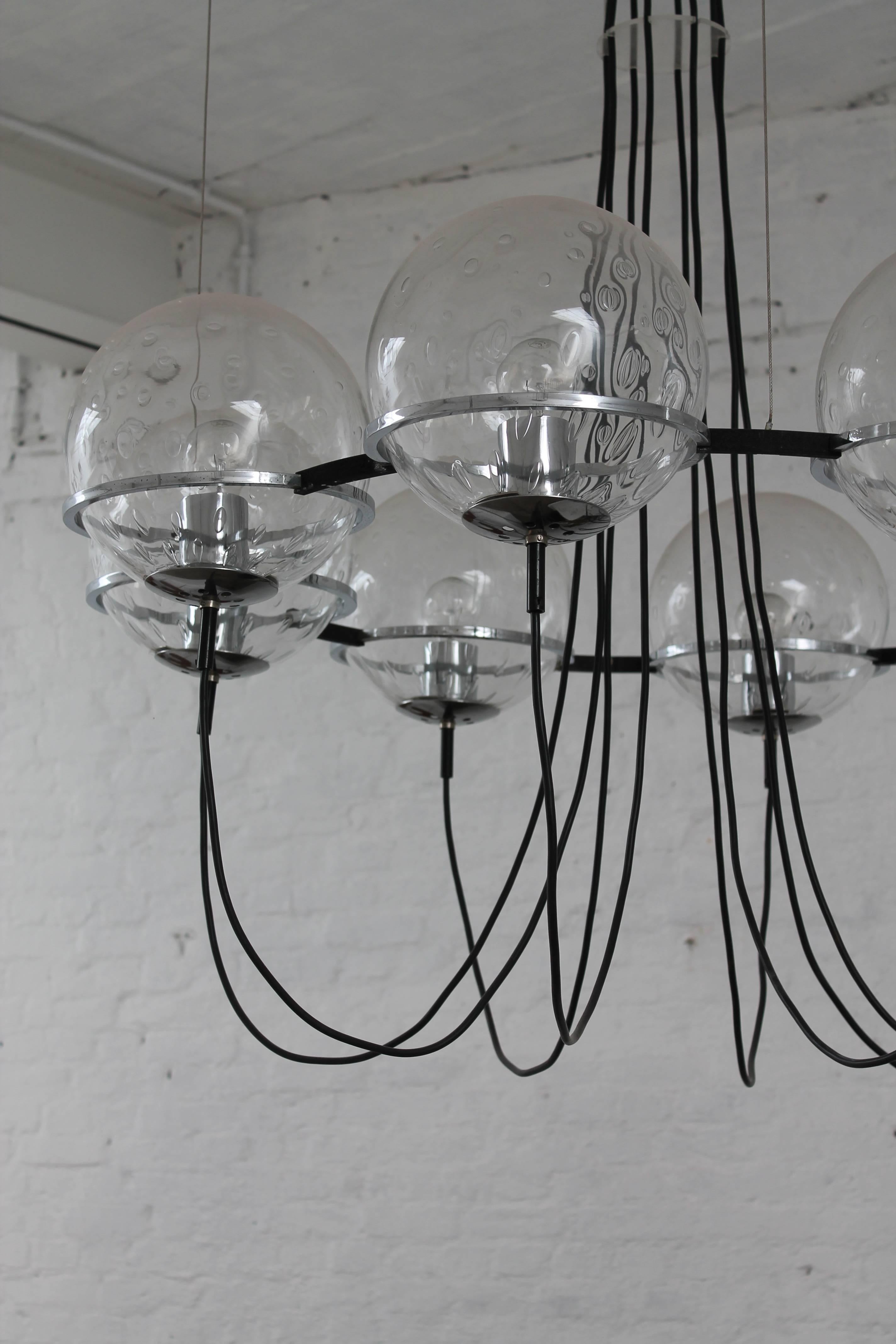 Pair Glass Ball Chandeliers by RAAK, 1960s In Good Condition In Antwerpen, BE