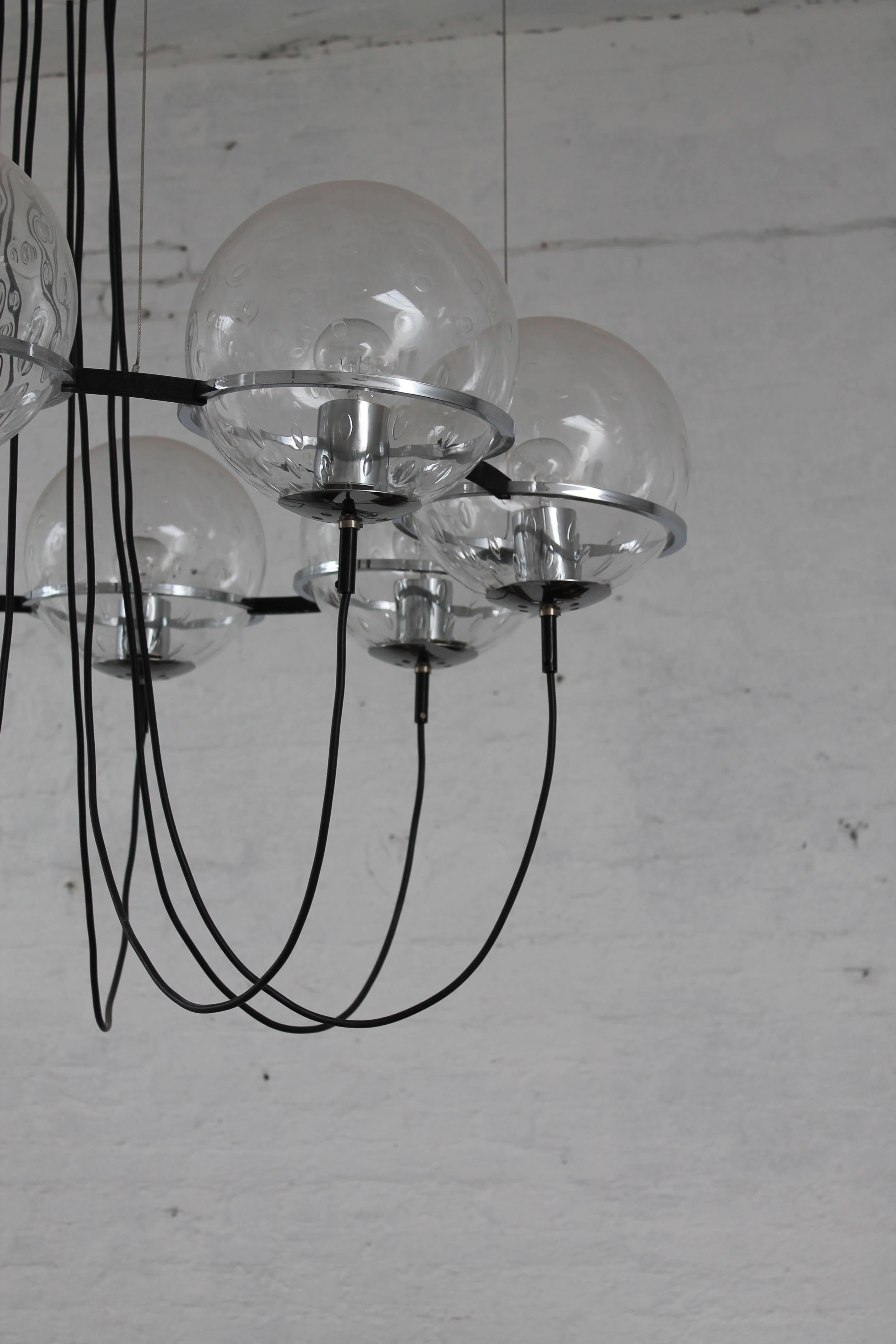 Mid-20th Century Pair Glass Ball Chandeliers by RAAK, 1960s