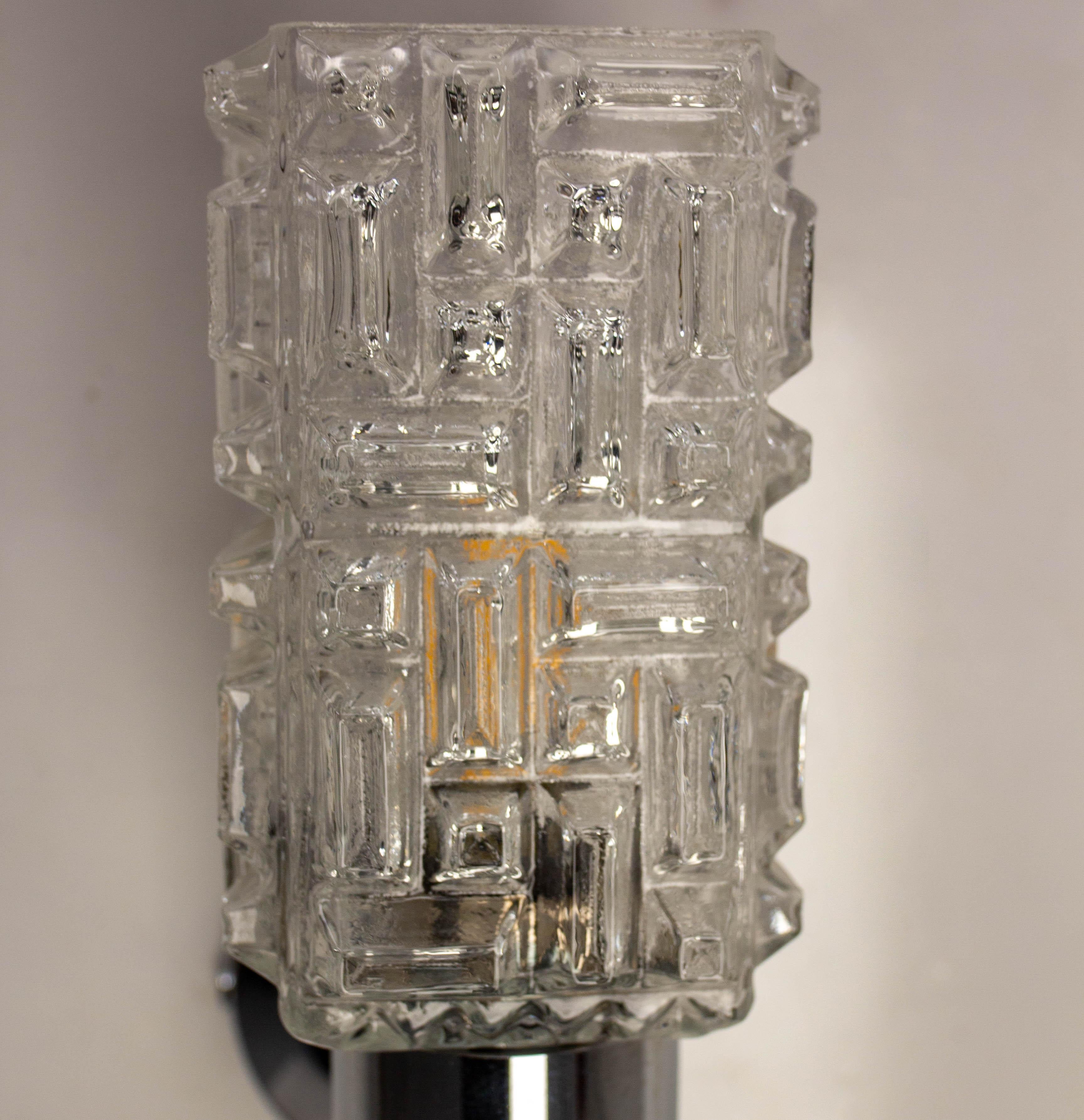 Pair Glass & Chrome Sconces Wall Lights French, 1960 For Sale 1