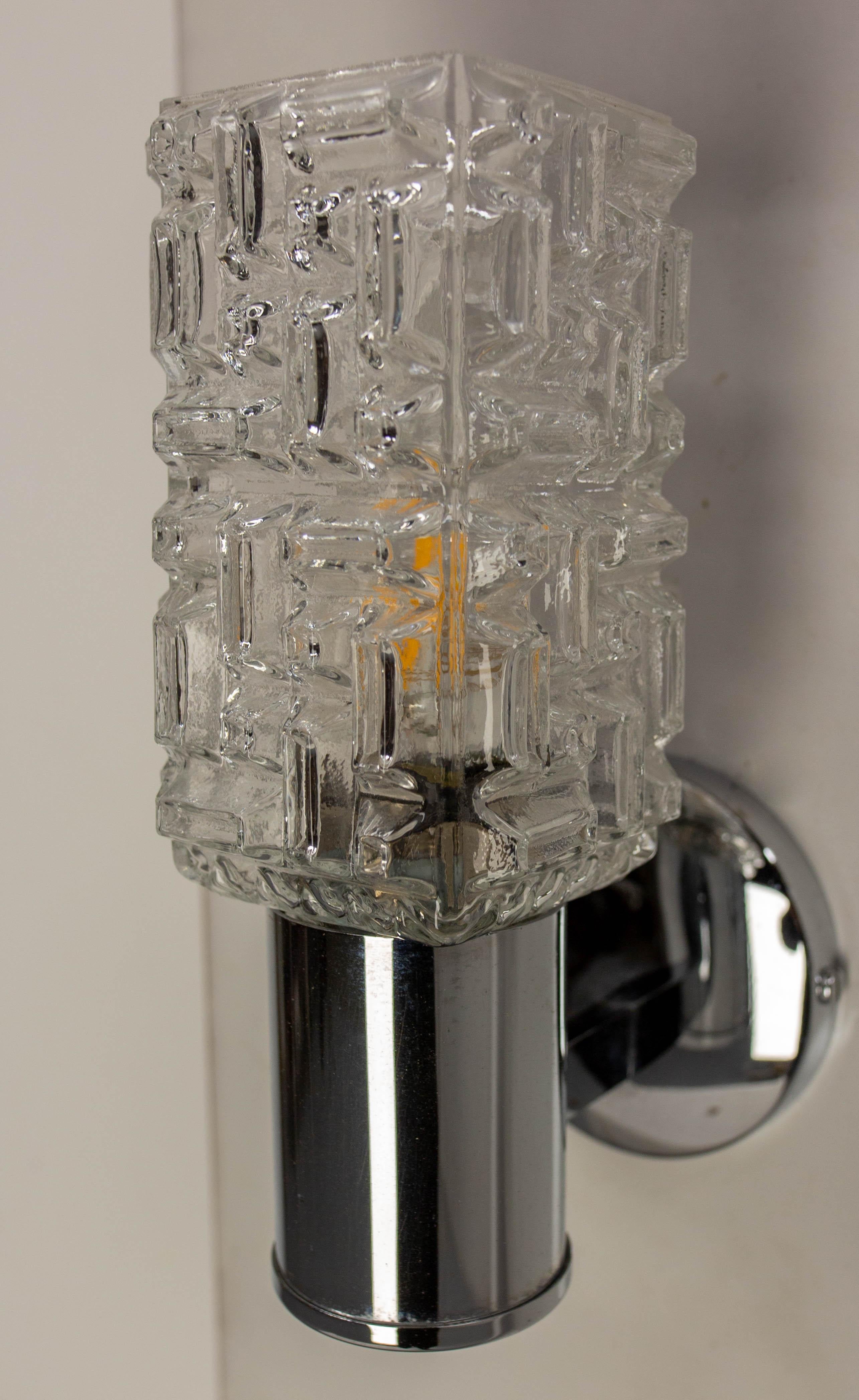 Pair Glass & Chrome Sconces Wall Lights French, 1960 For Sale 2
