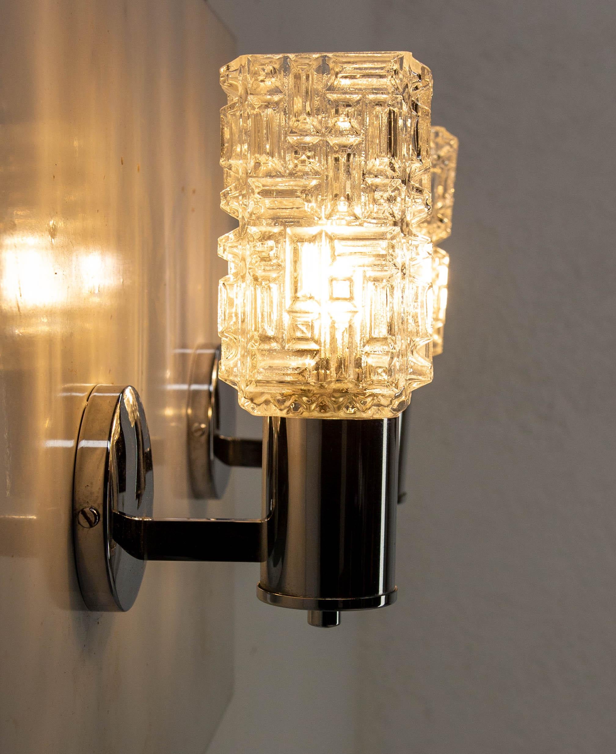 Pair Glass & Chrome Sconces Wall Lights French, 1960 For Sale 3