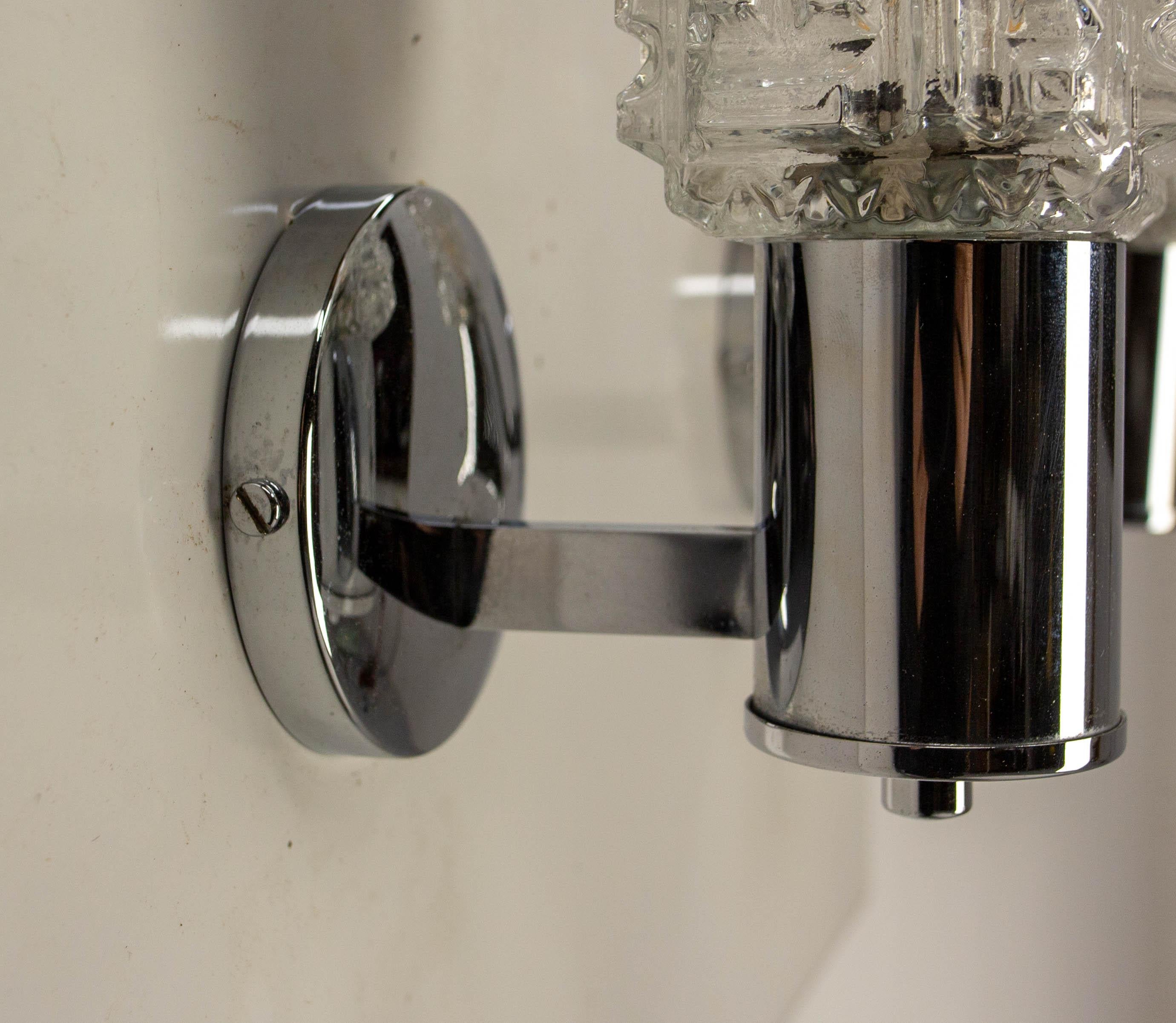 Pair Glass & Chrome Sconces Wall Lights French, 1960 For Sale 4