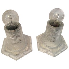 Pair Glass Flushmount or Sconces with Hexagonal Base