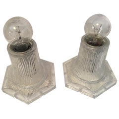 Pair Glass Flushmount or Sconces with Hexagonal Base