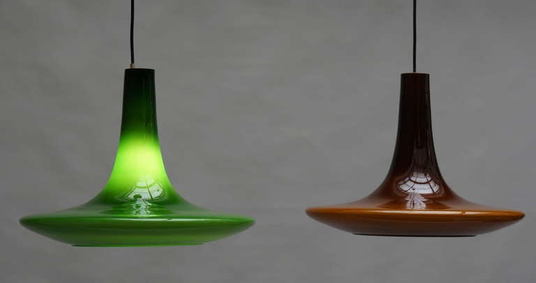 Mid-Century Modern One of Two Glass Pendant Lights by Peil and Putzler, 1970s, Germany For Sale