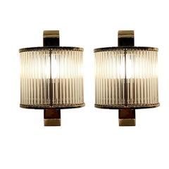 Thin Glass Rods With Brass Trim Pair Sconces, China, Contemporary