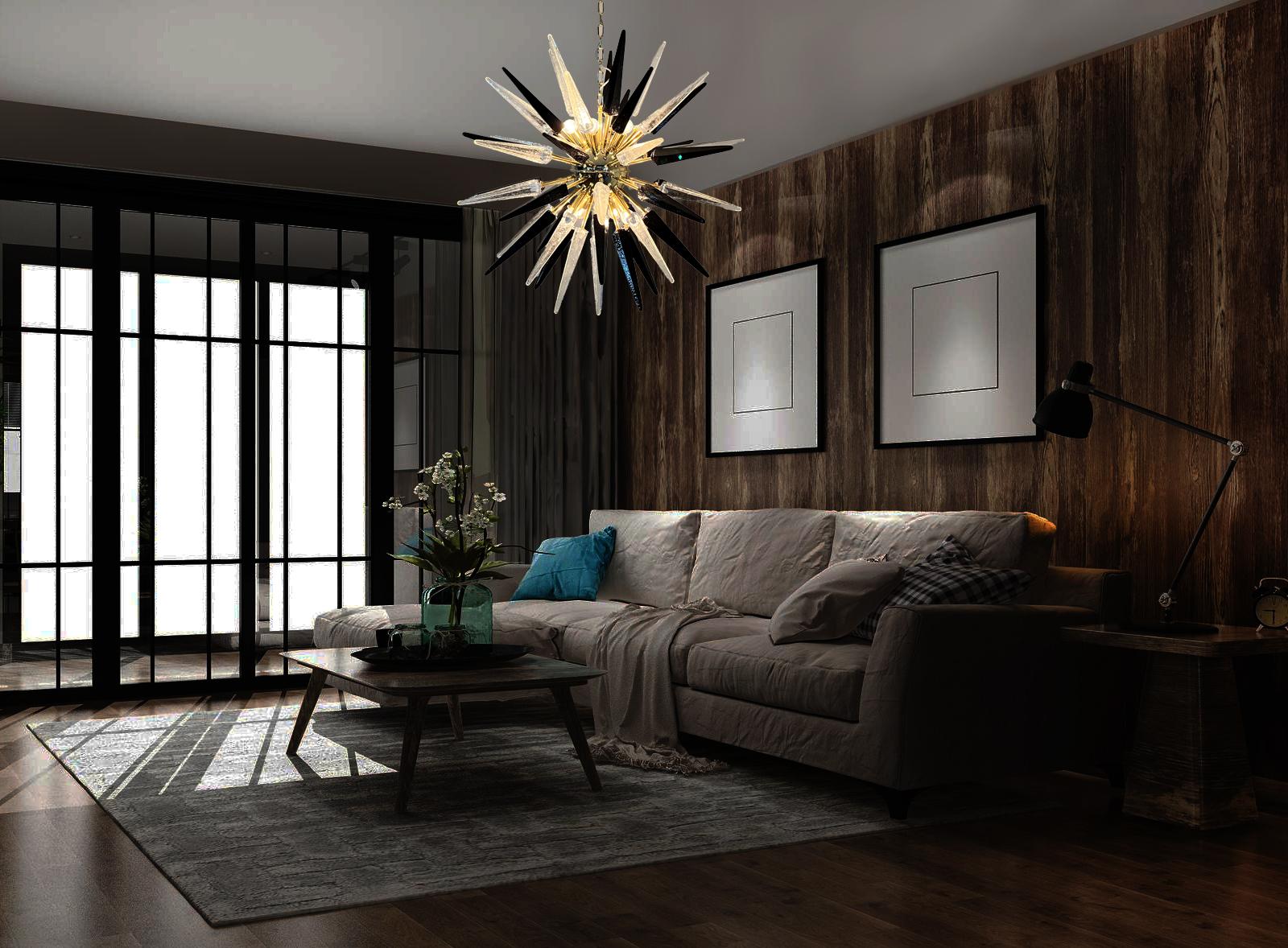 Pair Glass Sputnik Chandeliers Murano (Italienisch) im Angebot