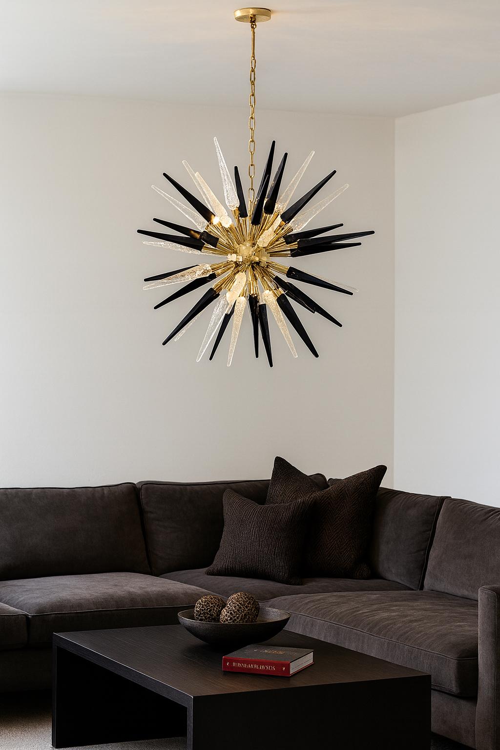 Pair Glass Sputnik Chandeliers Murano im Angebot 2