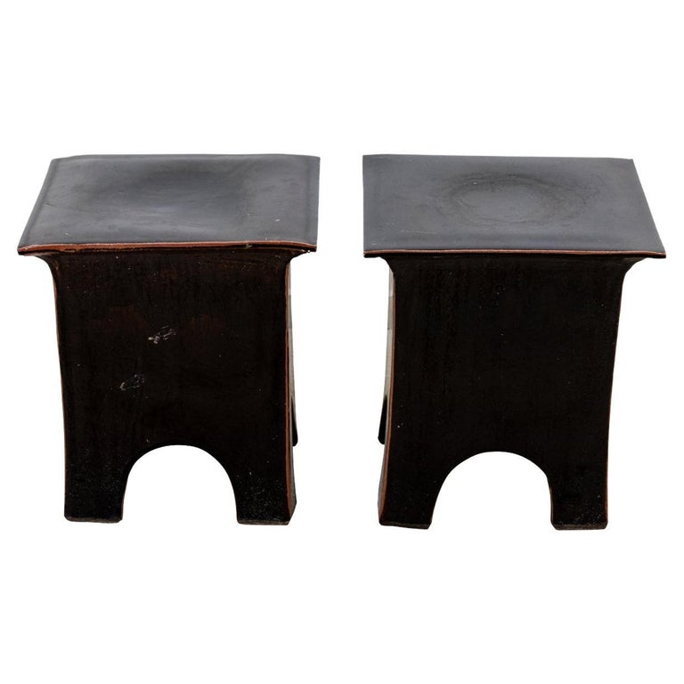 Pair Glazed Terracotta Garden Seats For Sale at 1stDibs