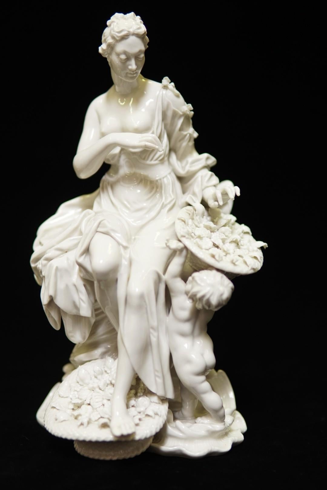 Pair Glazed White Porcelain Figure Group Sculpture 4